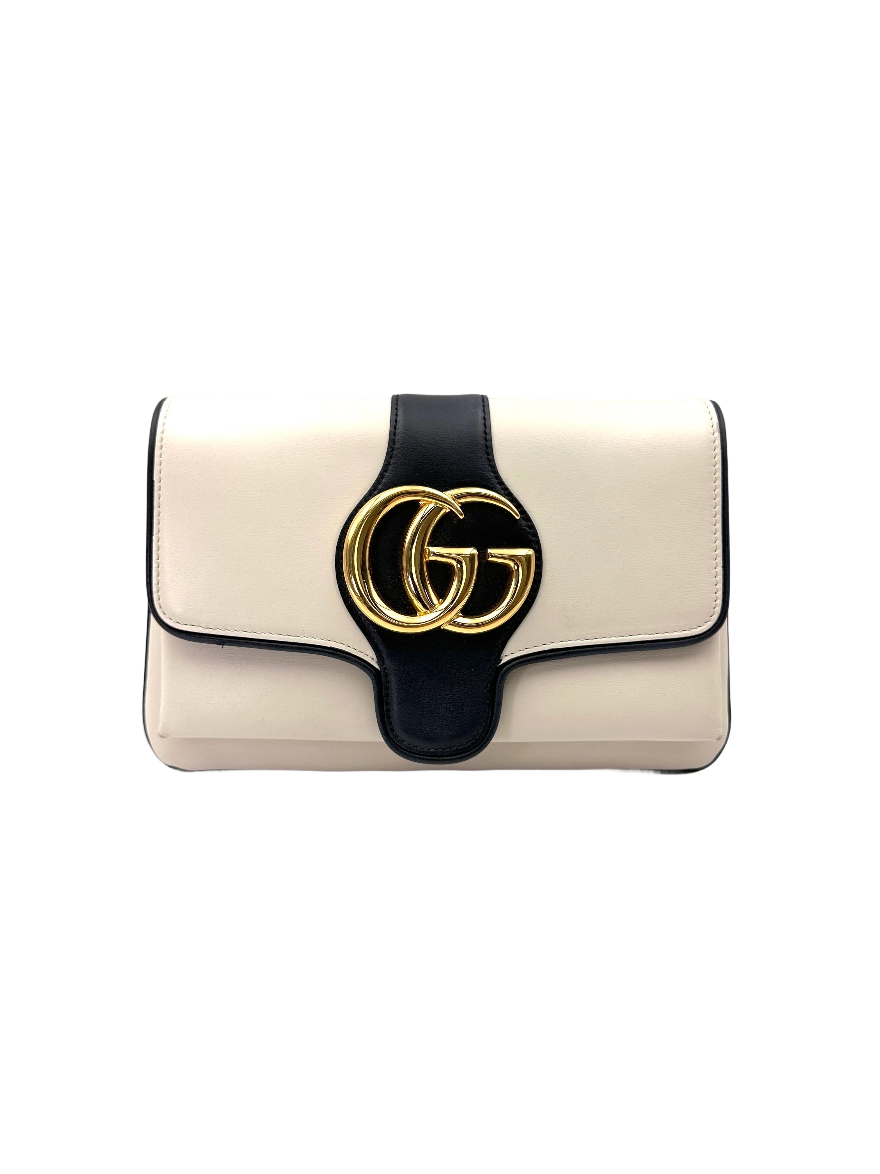 Gucci Arli White/Black Leather Shoulder Bag GG1070
