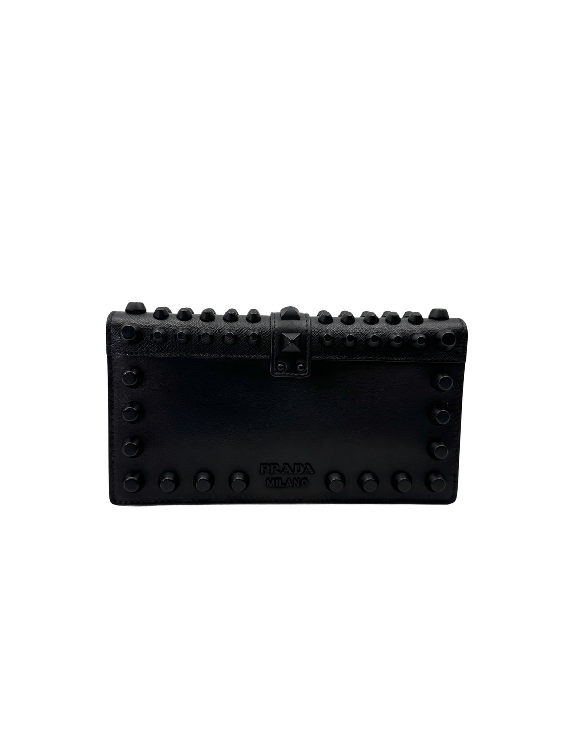 Prada Cahier All Black Studded Leather Wallet On Chain PR366