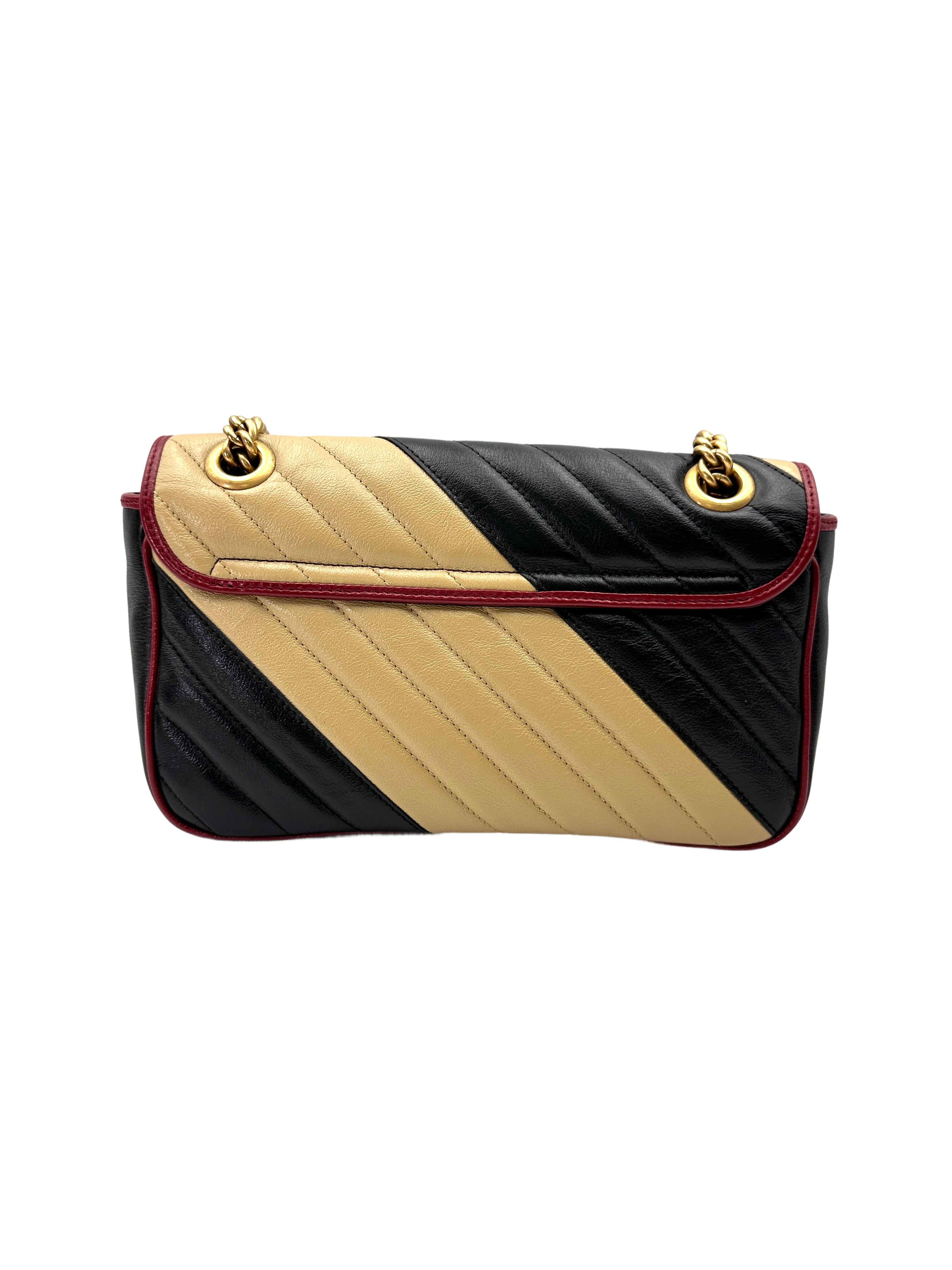 Gucci GG Marmont Black/Beige Matelasse Leather Medium Size Shoulder Bag GG1074