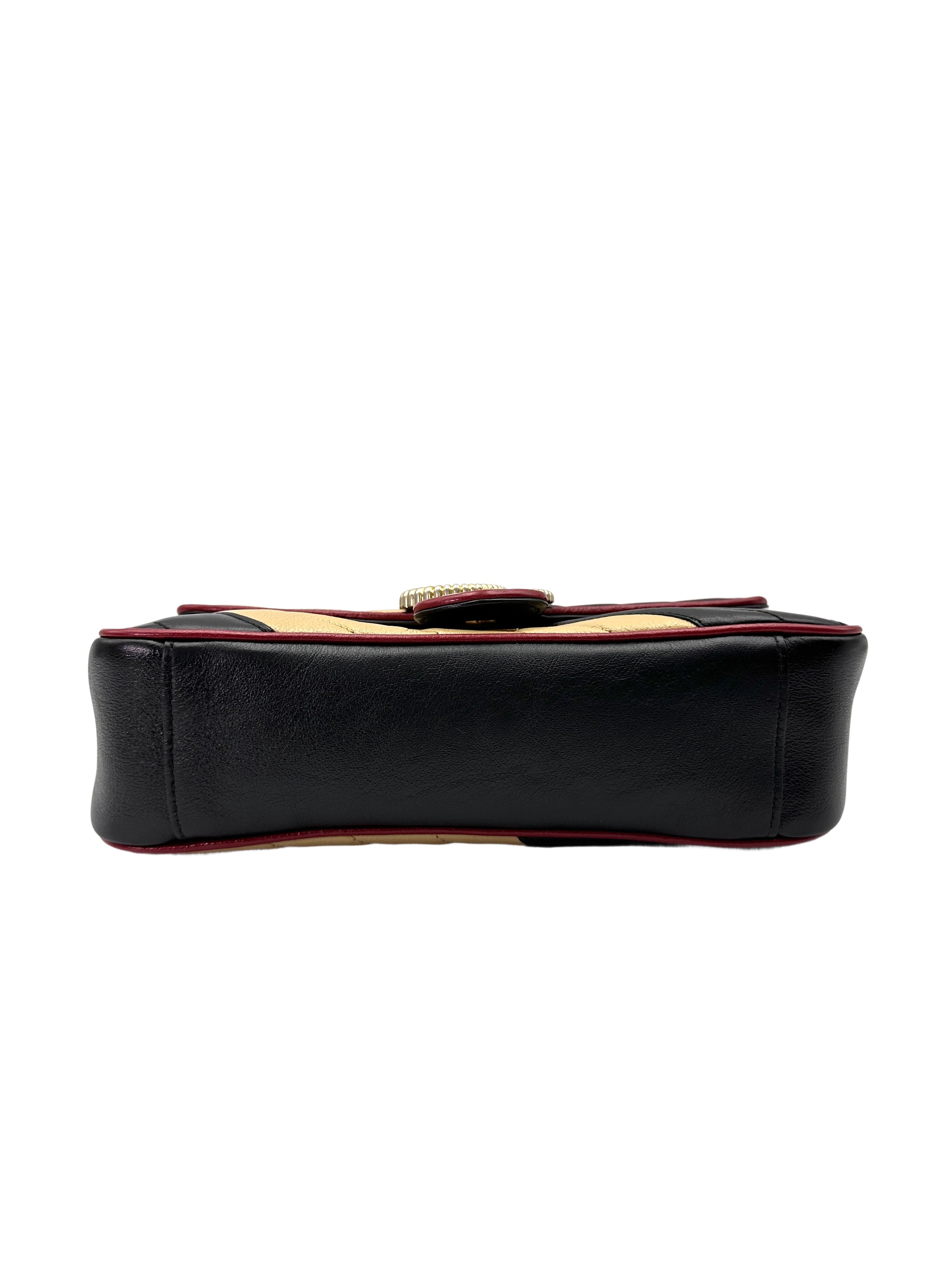 Gucci GG Marmont Black/Beige Matelasse Leather Medium Size Shoulder Bag GG1074