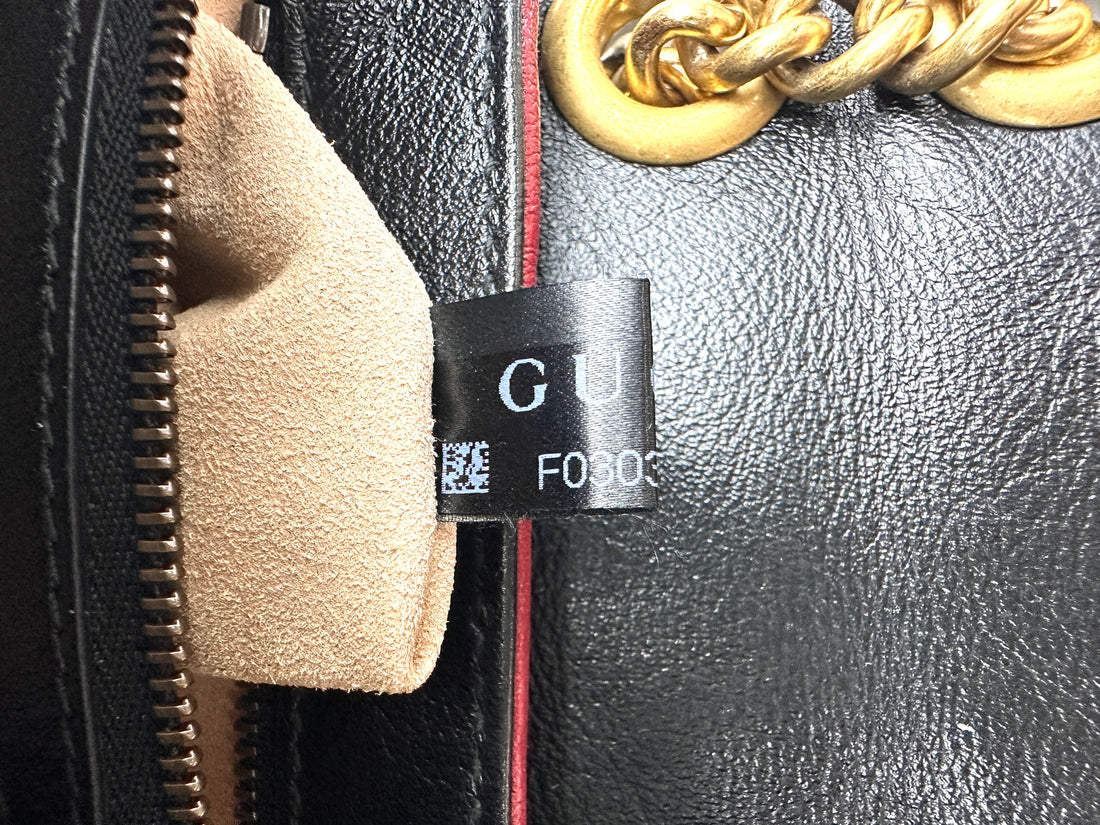 Gucci GG Marmont Black/Beige Matelasse Leather Medium Size Shoulder Bag GG1074