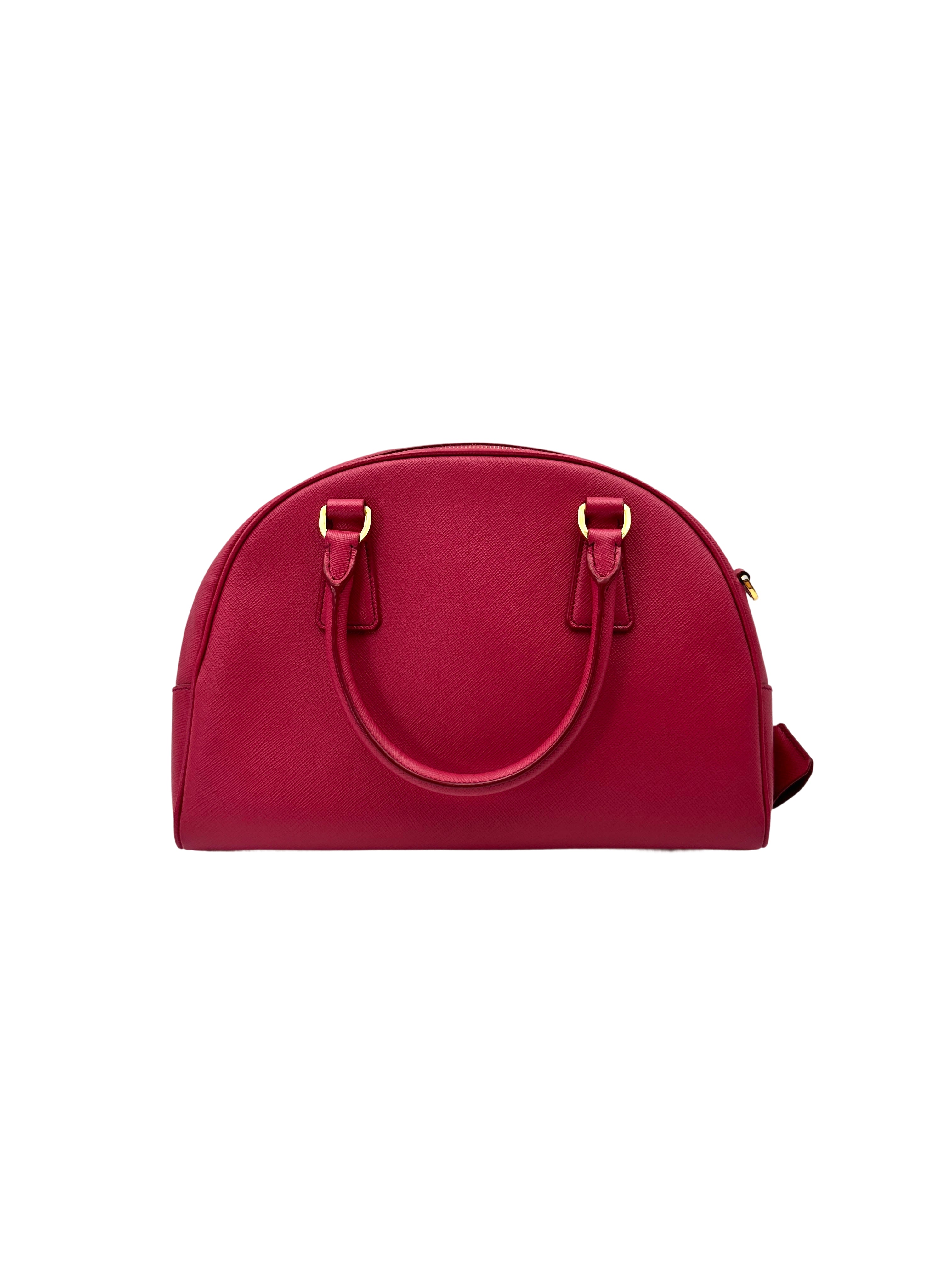 Prada Fuchsia Black Saffiano Leather Handle Bag PR371