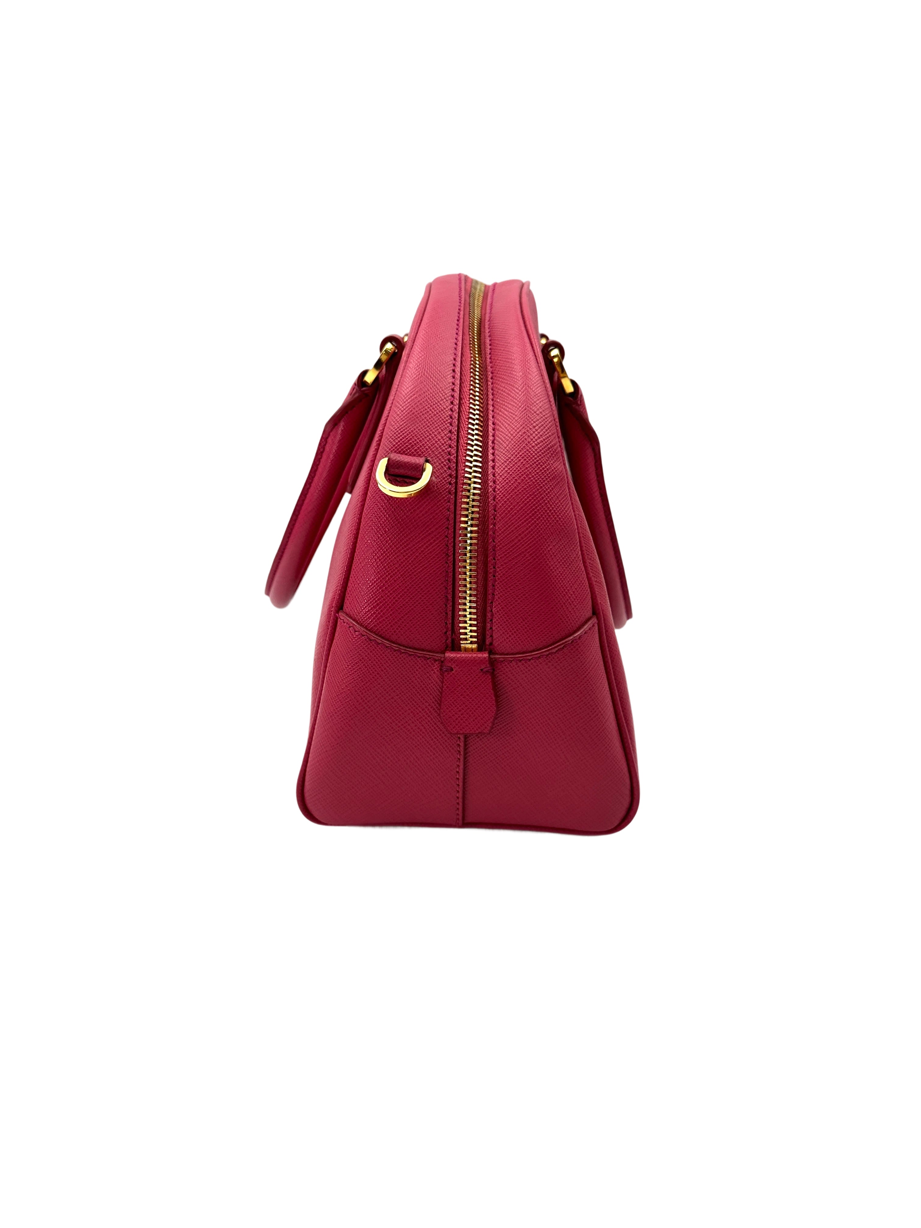 Prada Fuchsia Black Saffiano Leather Handle Bag PR371