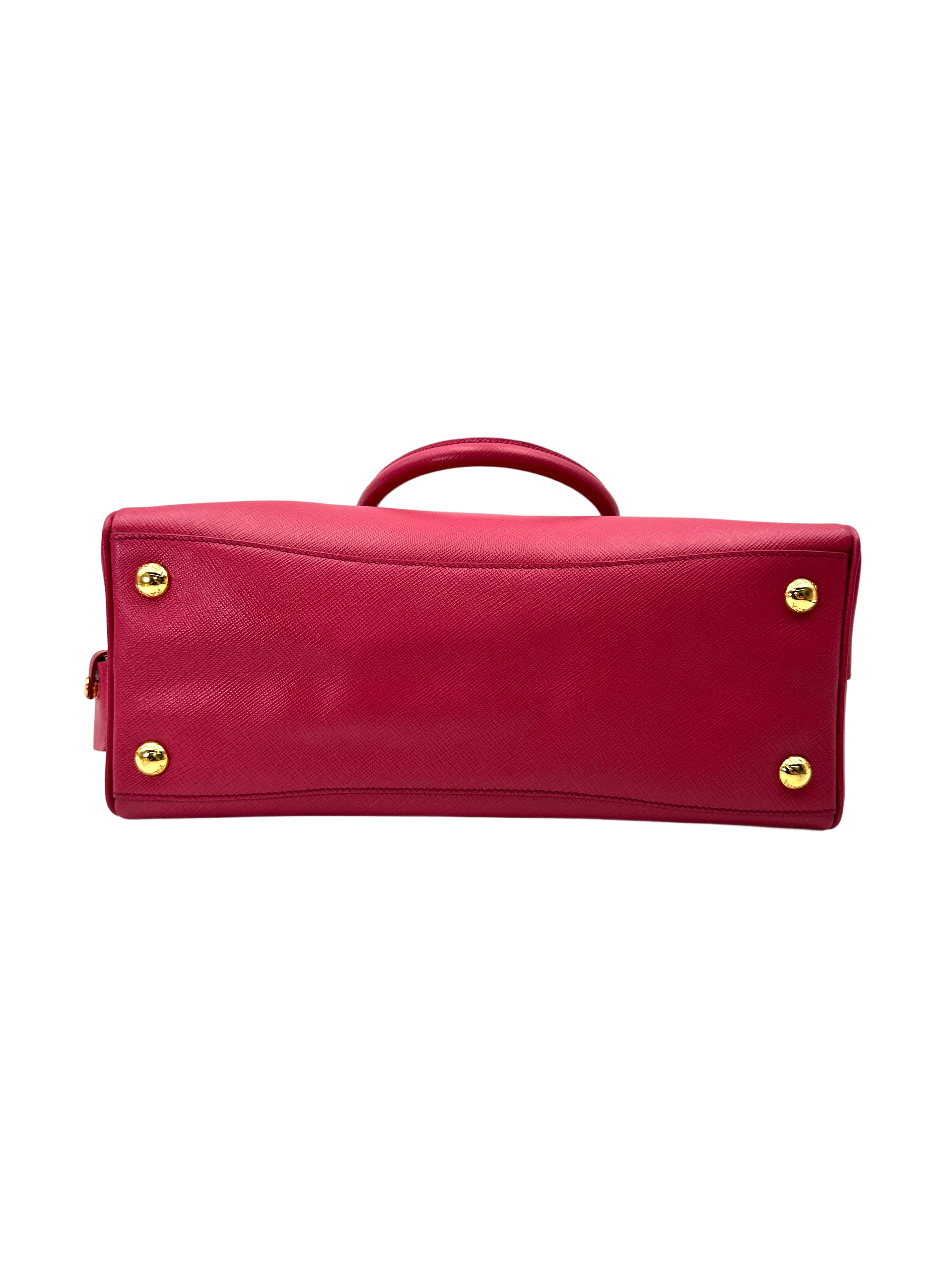 Prada Fuchsia Black Saffiano Leather Handle Bag PR371