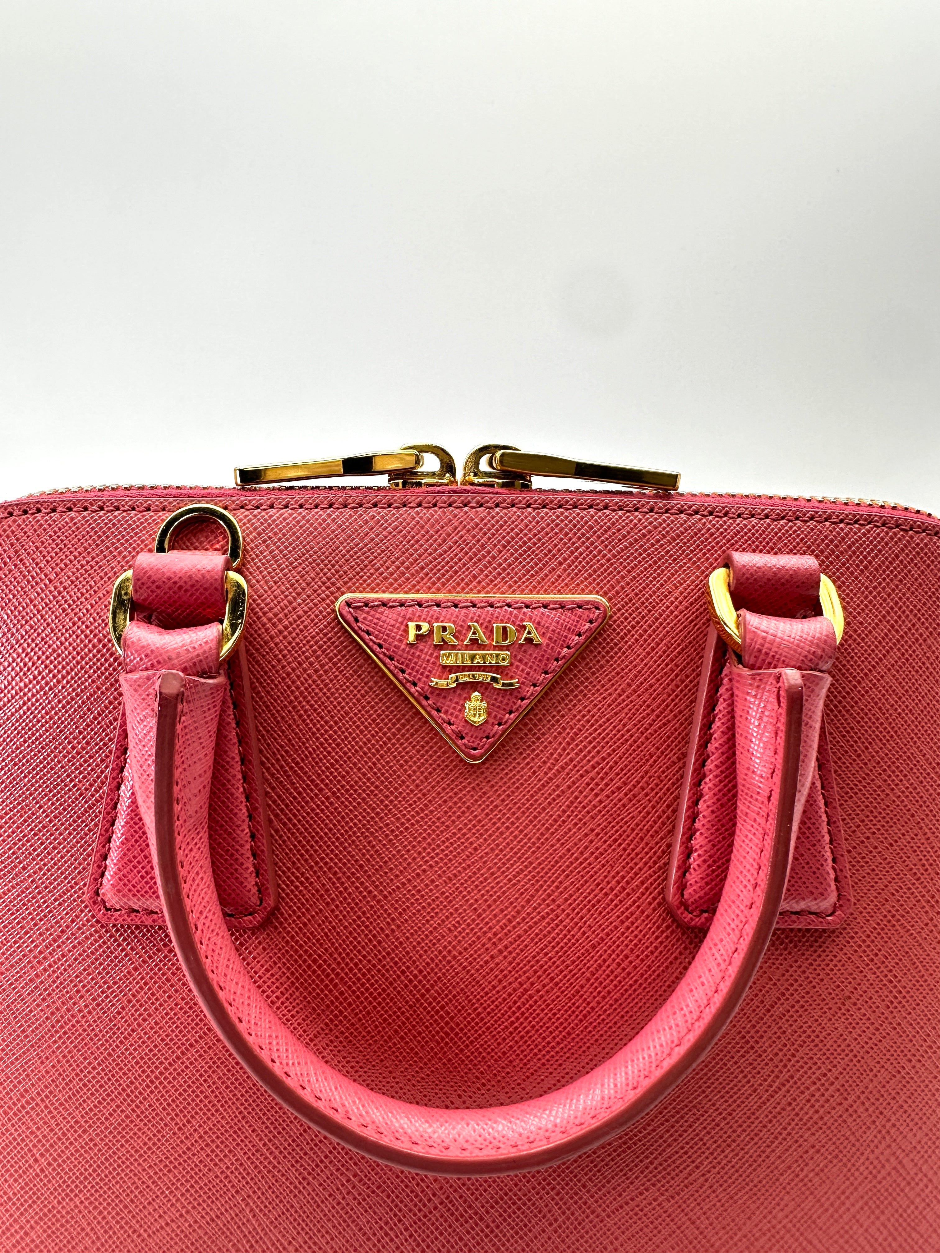 Prada Promenade Pink Saffiano Leather Handle Bag PR372