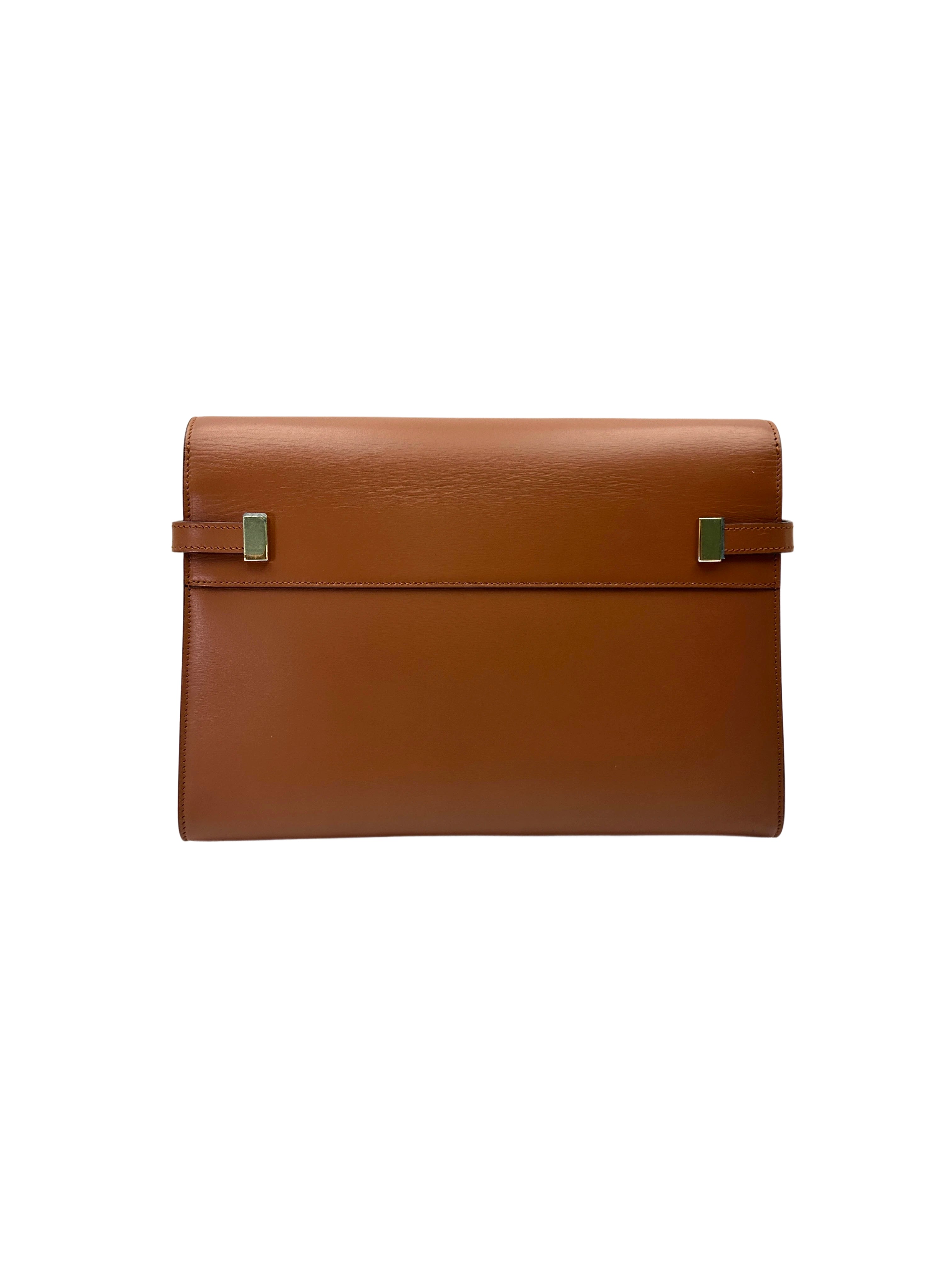 Saint Laurent Manhattan Brown Leather Flap Bag With Gold Hardware SL238