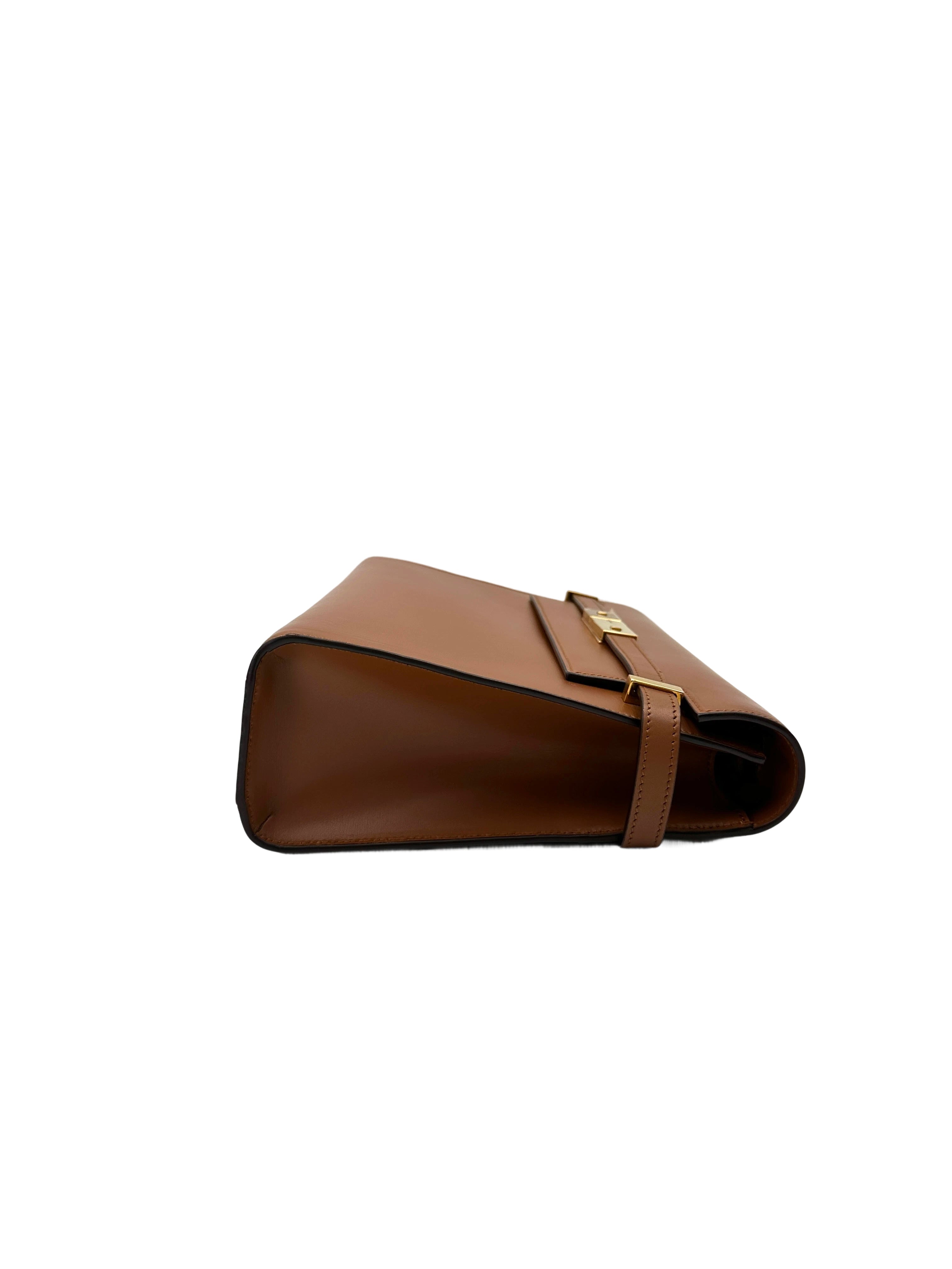Saint Laurent Manhattan Brown Leather Flap Bag With Gold Hardware SL238