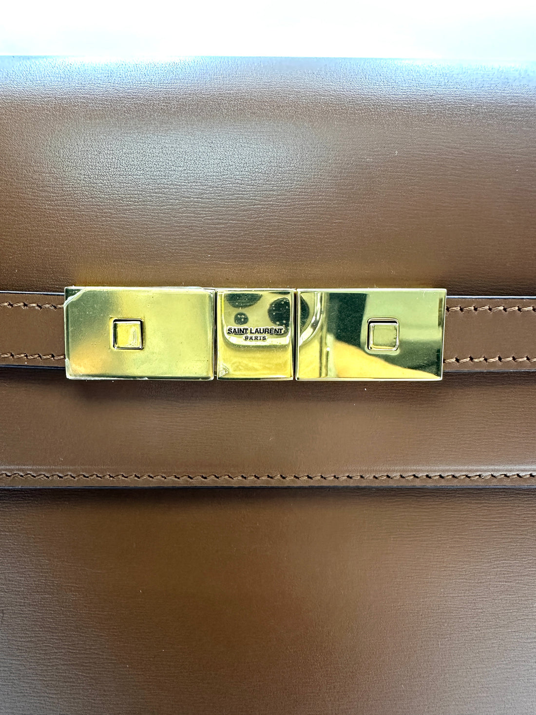 Saint Laurent Manhattan Brown Leather Flap Bag With Gold Hardware SL238