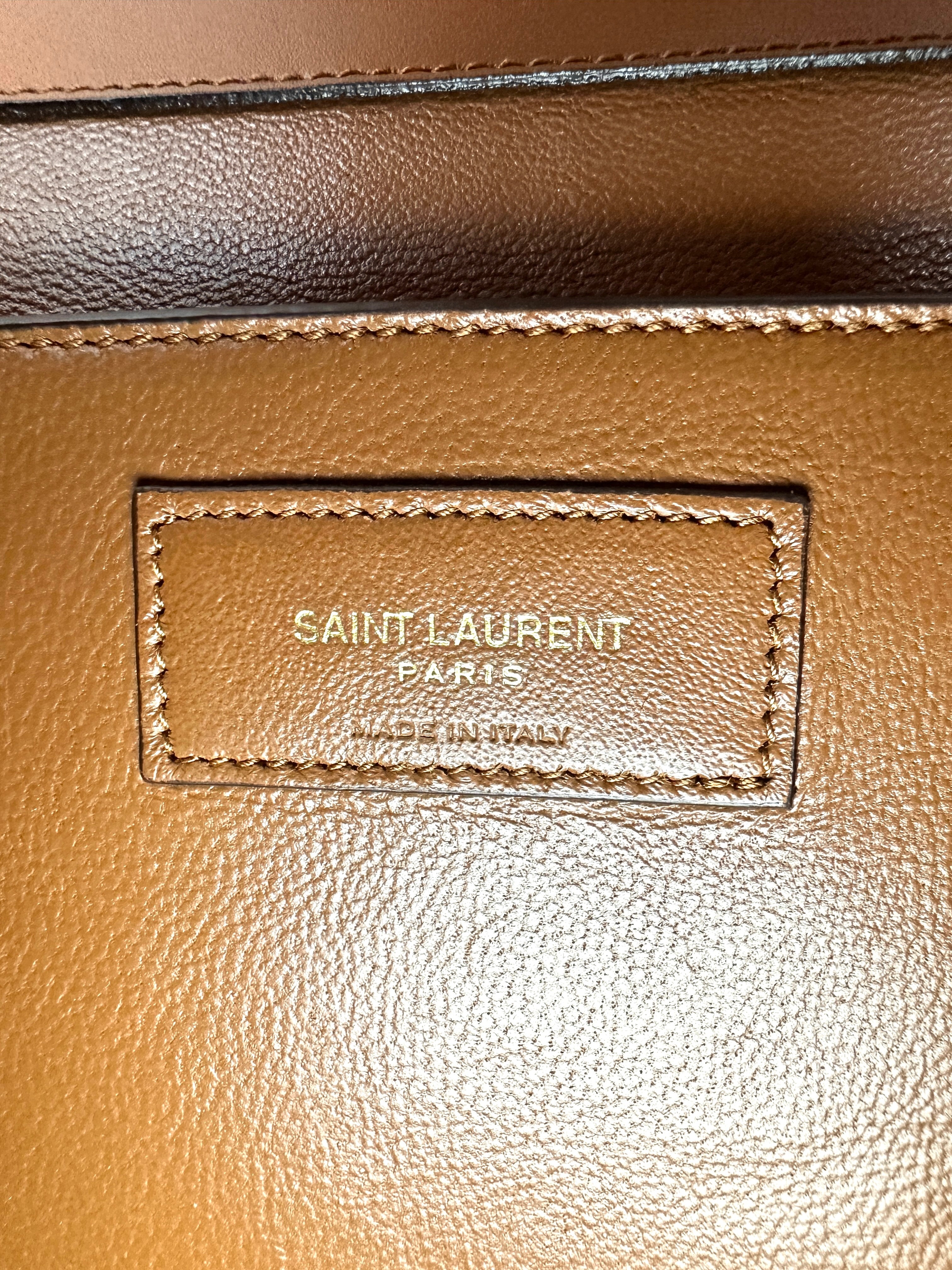 Saint Laurent Manhattan Brown Leather Flap Bag With Gold Hardware SL238