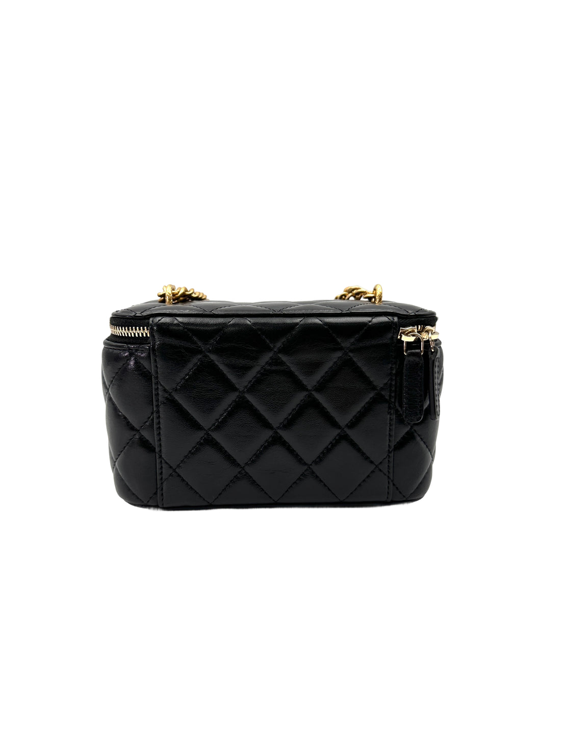 Chanel Black Quilted Lambskin Vanity Case With Gold Hardware(N1***86) CC1999