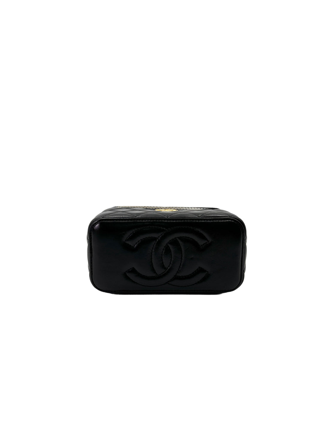 Chanel Black Quilted Lambskin Vanity Case With Gold Hardware(N1***86) CC1999