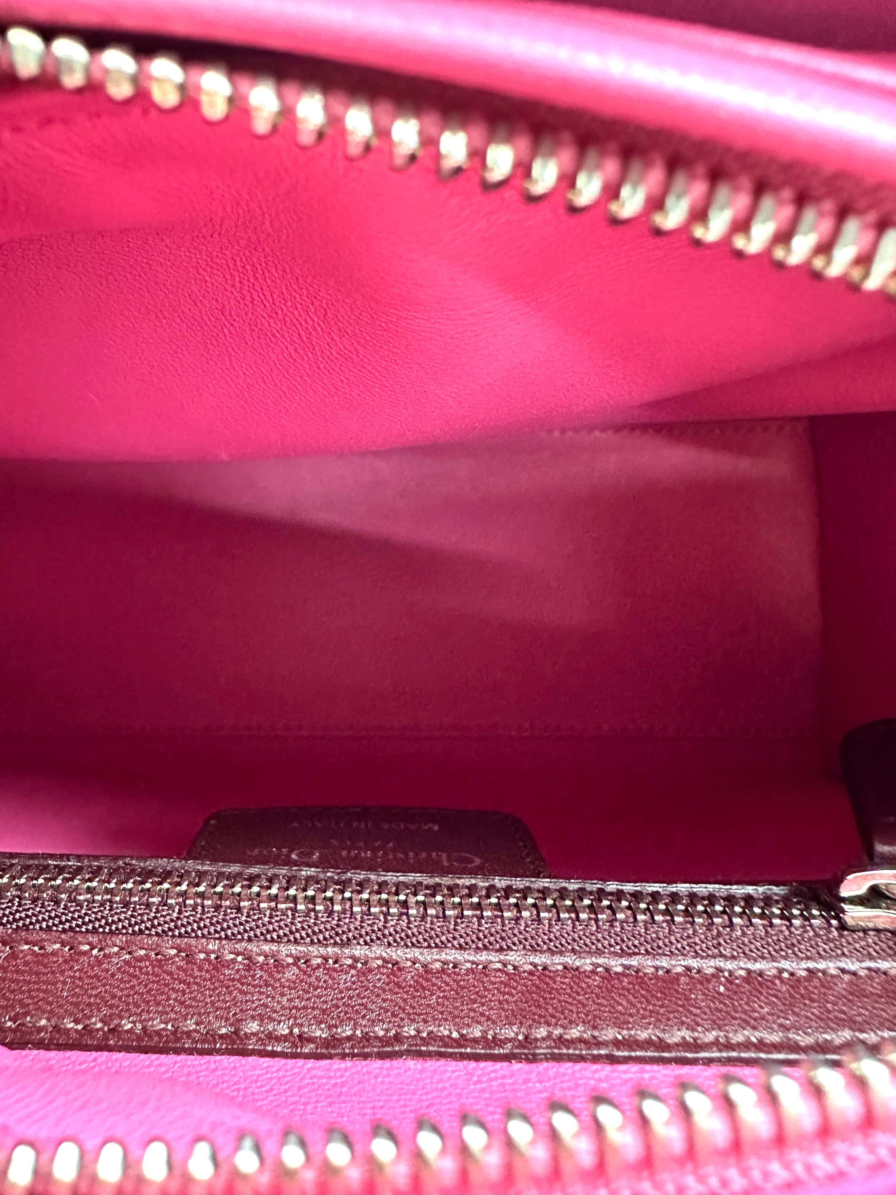 Christian Dior Lady Dior Bicolor Pink Cannage Leather Handle Bag With Silver Charms DR743