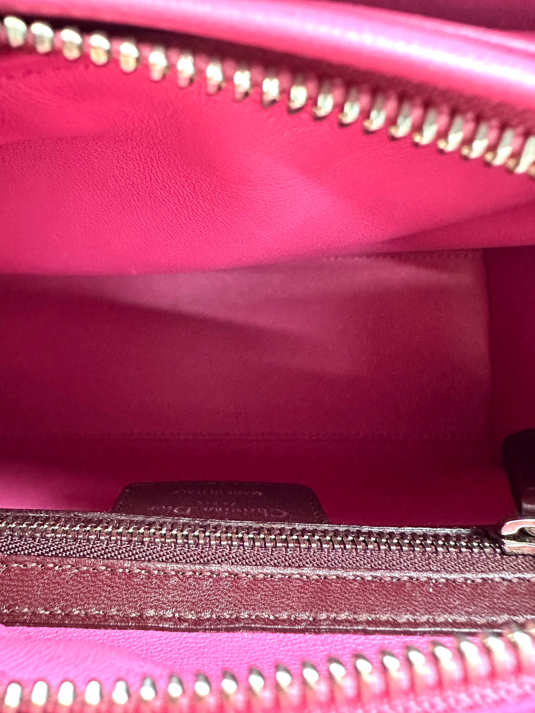 Christian Dior Lady Dior Bicolor Pink Cannage Leather Handle Bag With Silver Charms DR743