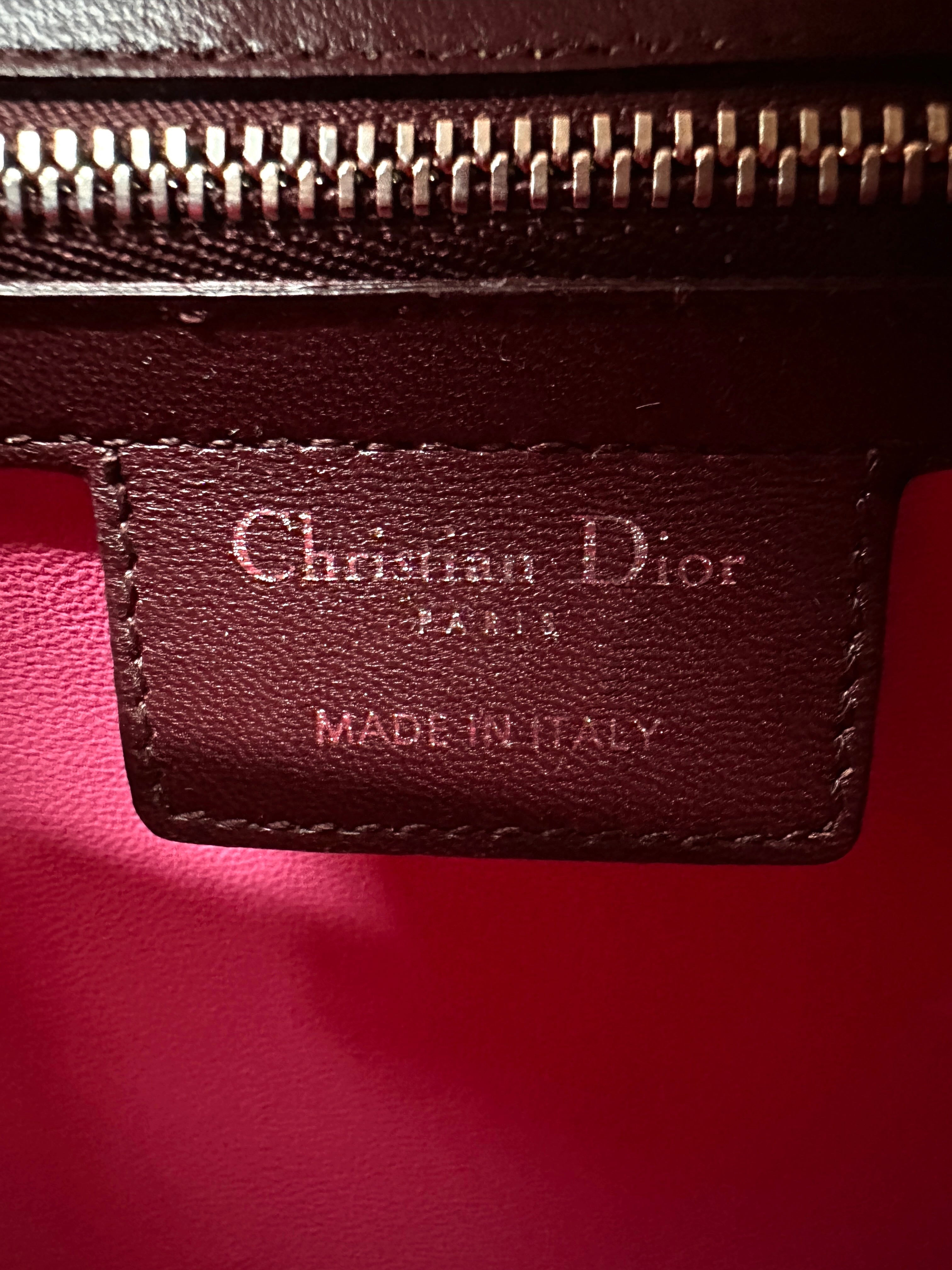Christian Dior Lady Dior Bicolor Pink Cannage Leather Handle Bag With Silver Charms DR743