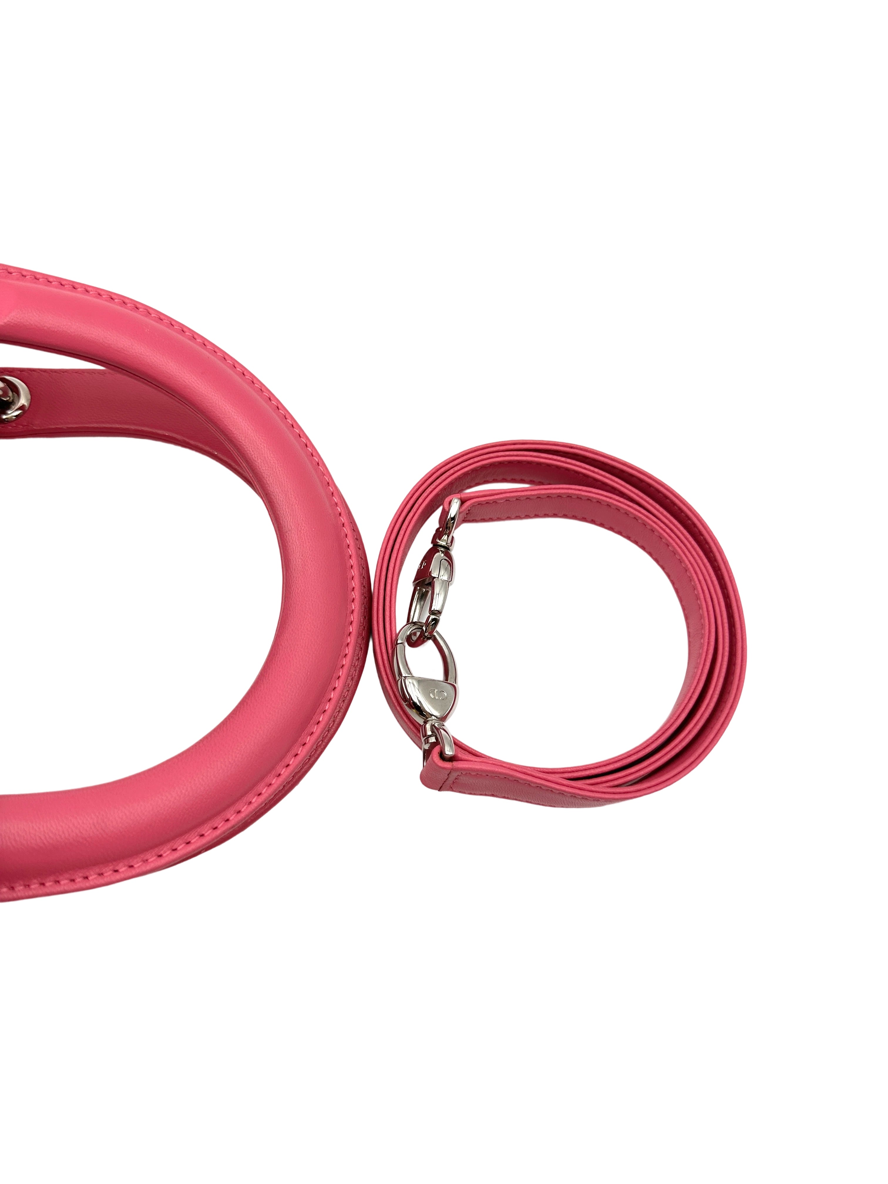 Christian Dior Lady Dior Bicolor Pink Cannage Leather Handle Bag With Silver Charms DR743