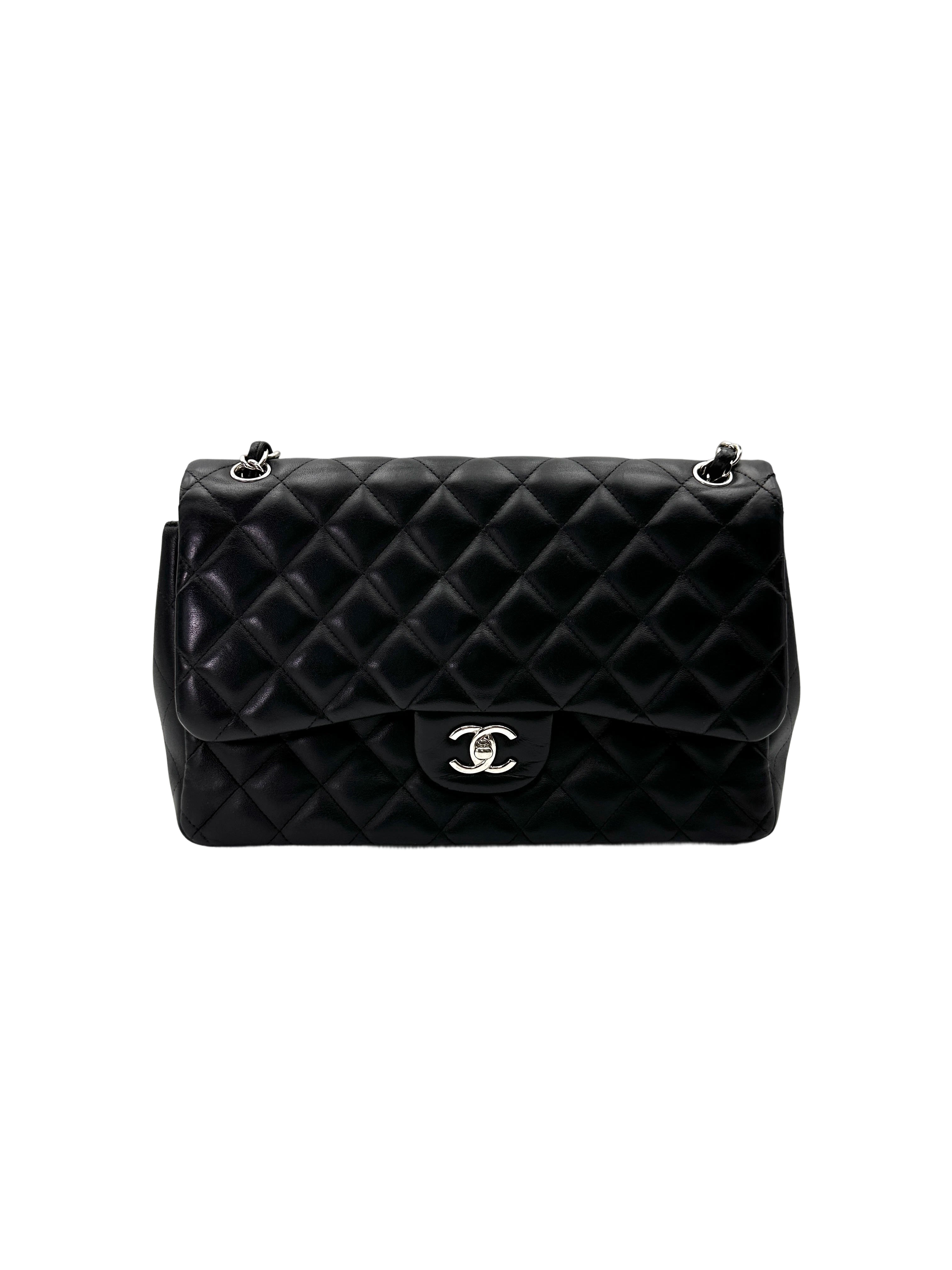 Chanel Classic Flap Black Quilted Leather Medium Size Flap Bag With Silver Buckle(18***39) CC2000