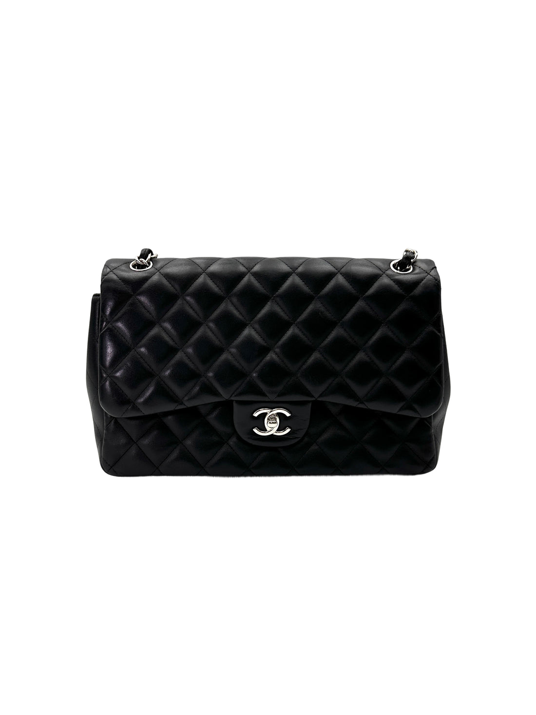 Chanel Classic Flap Black Quilted Leather Medium Size Flap Bag With Silver Buckle(18***39) CC2000