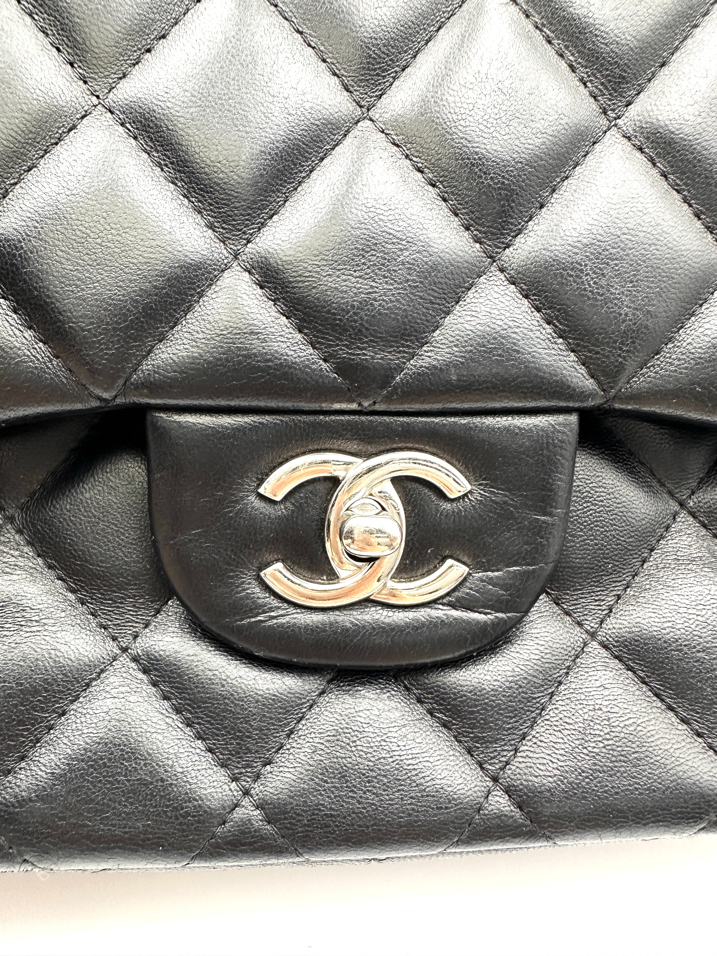 Chanel Classic Flap Black Quilted Leather Medium Size Flap Bag With Silver Buckle(18***39) CC2000