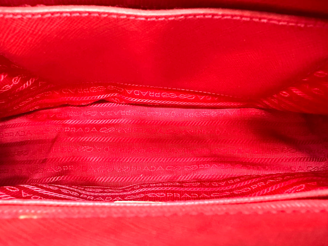 Prada Galleria Red Saffiano Leather Handle Bag PR370