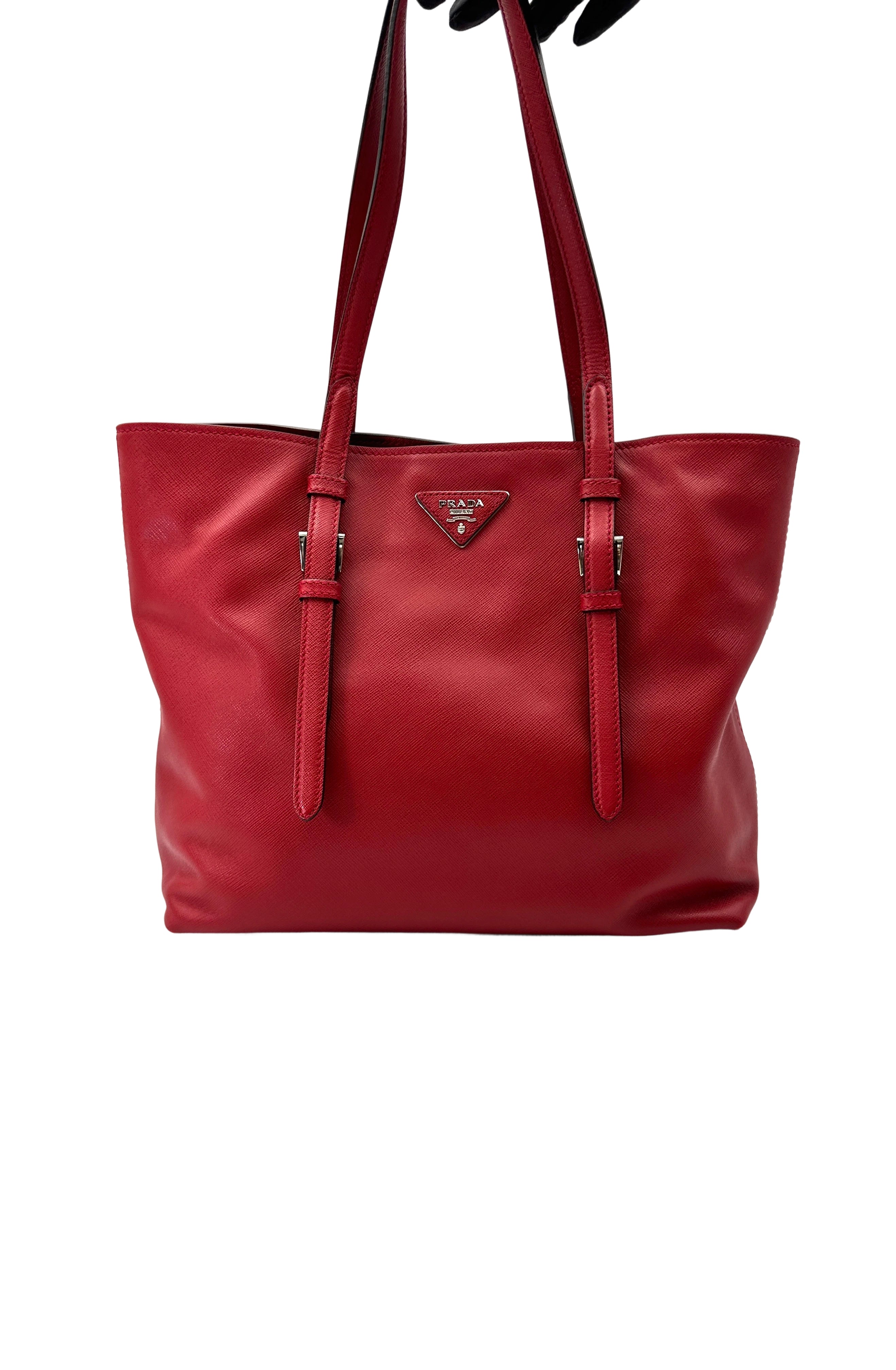 Prada Red Saffiano Soft Leather Handle Bag PR369