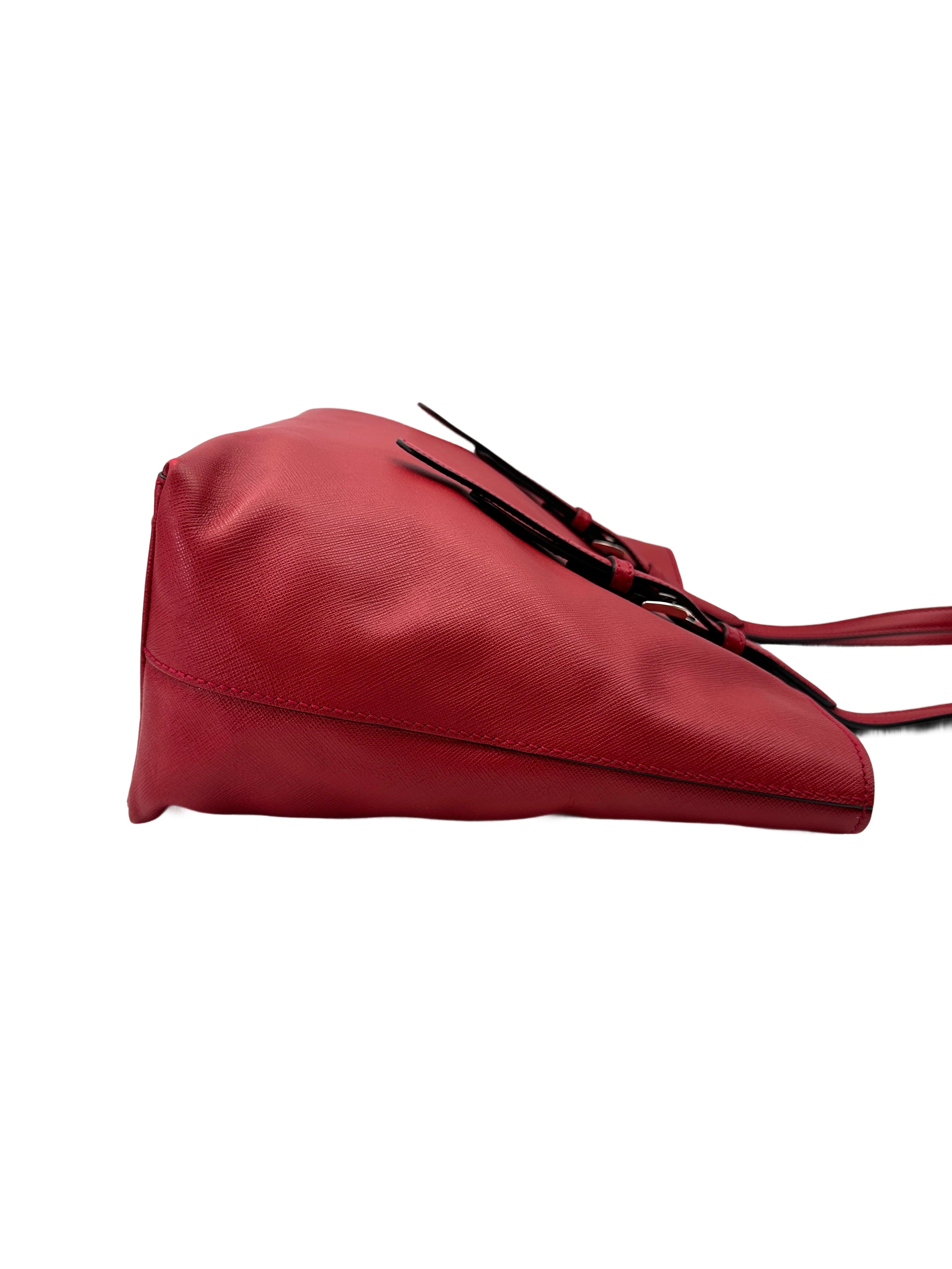 Prada Red Saffiano Soft Leather Handle Bag PR369