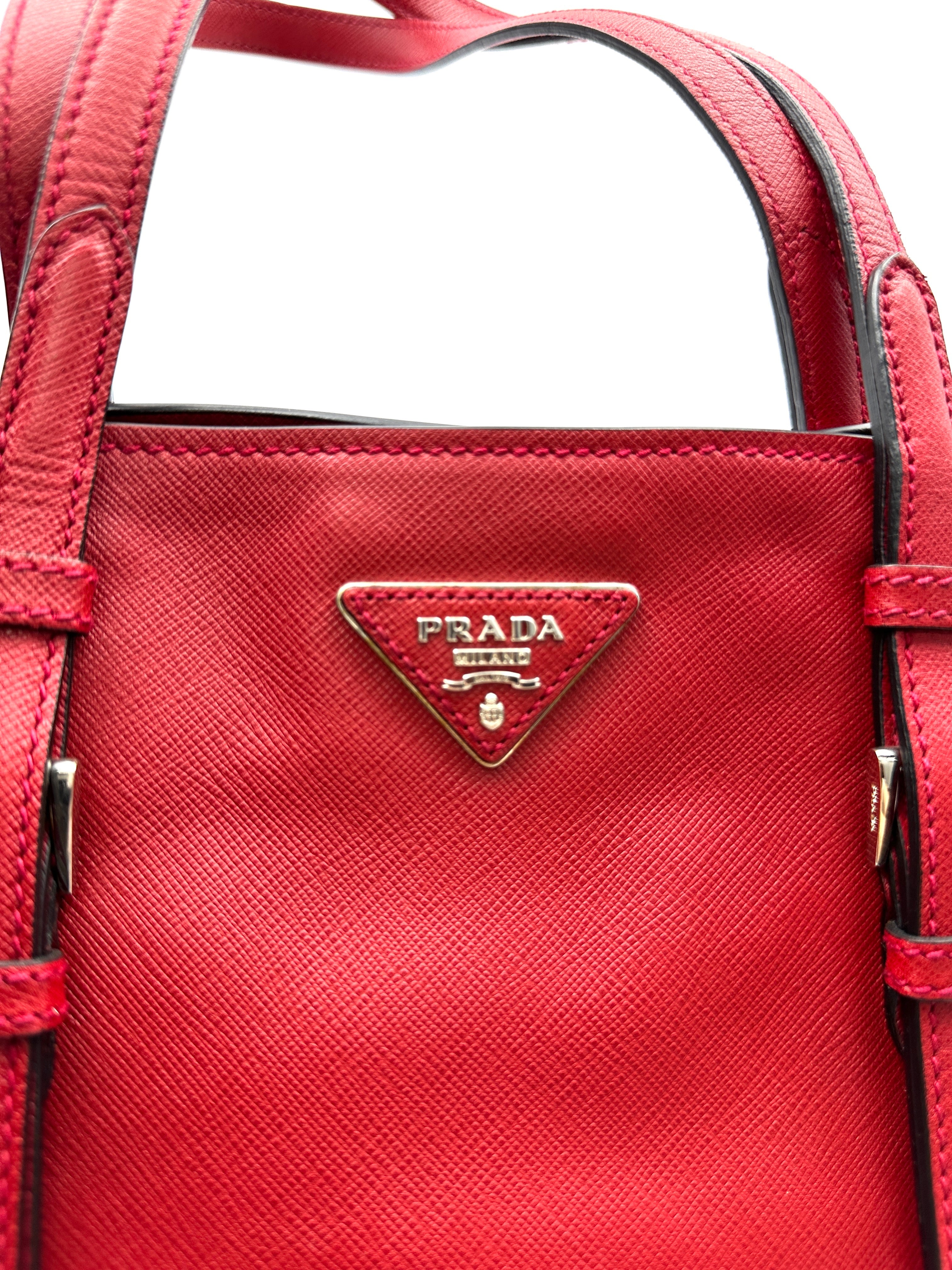 Prada Red Saffiano Soft Leather Handle Bag PR369