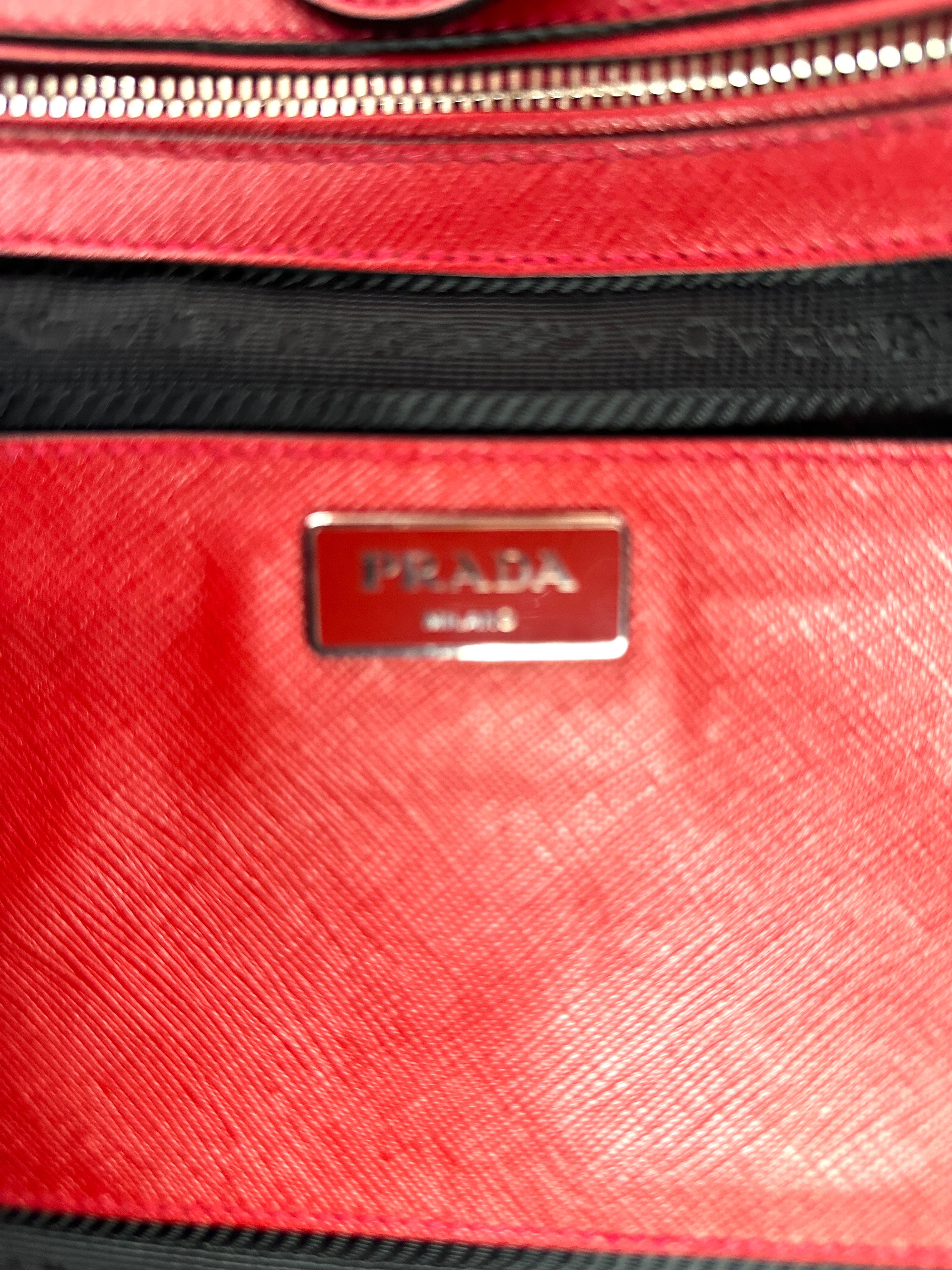 Prada Red Saffiano Soft Leather Handle Bag PR369