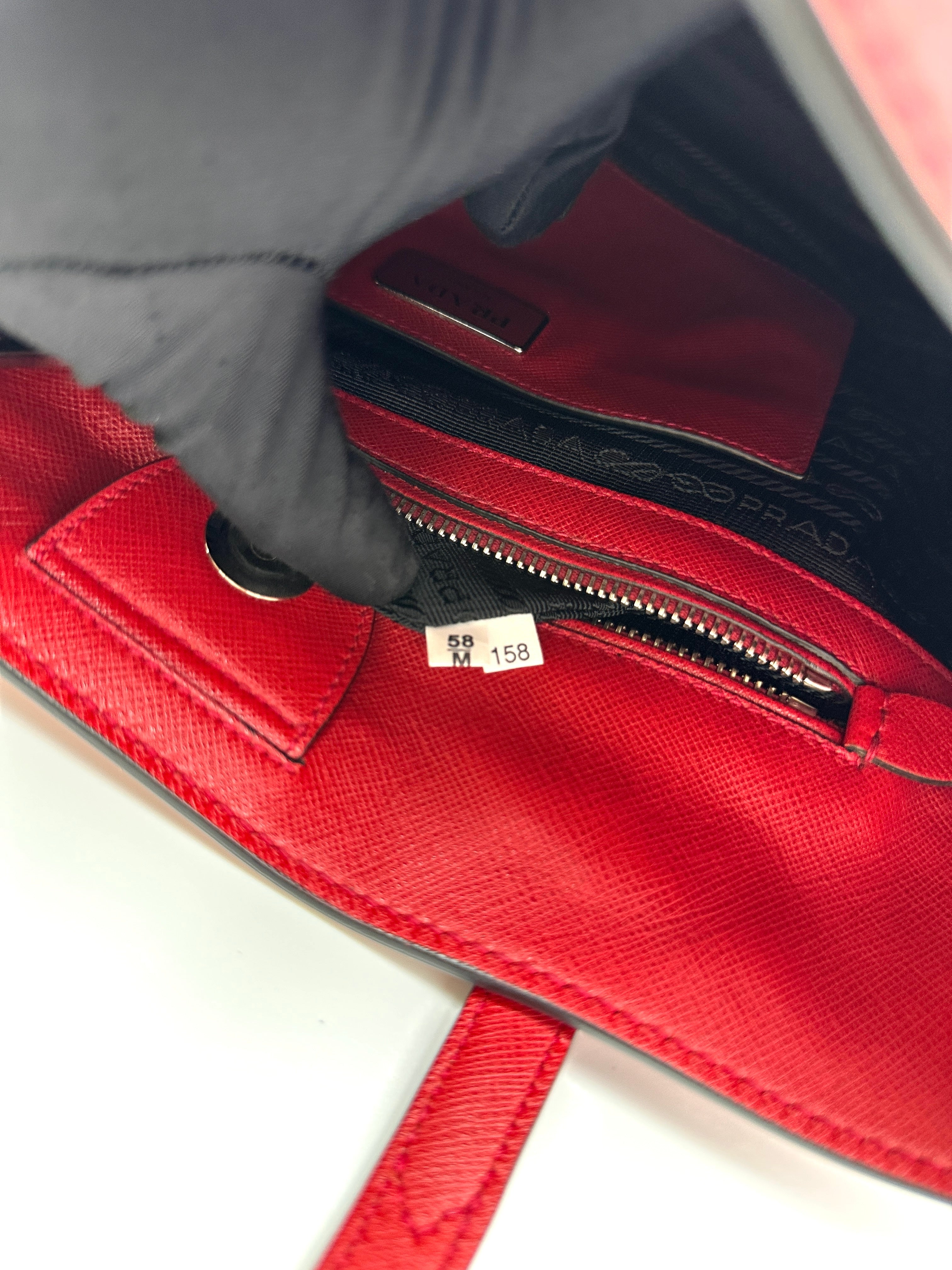 Prada Red Saffiano Soft Leather Handle Bag PR369