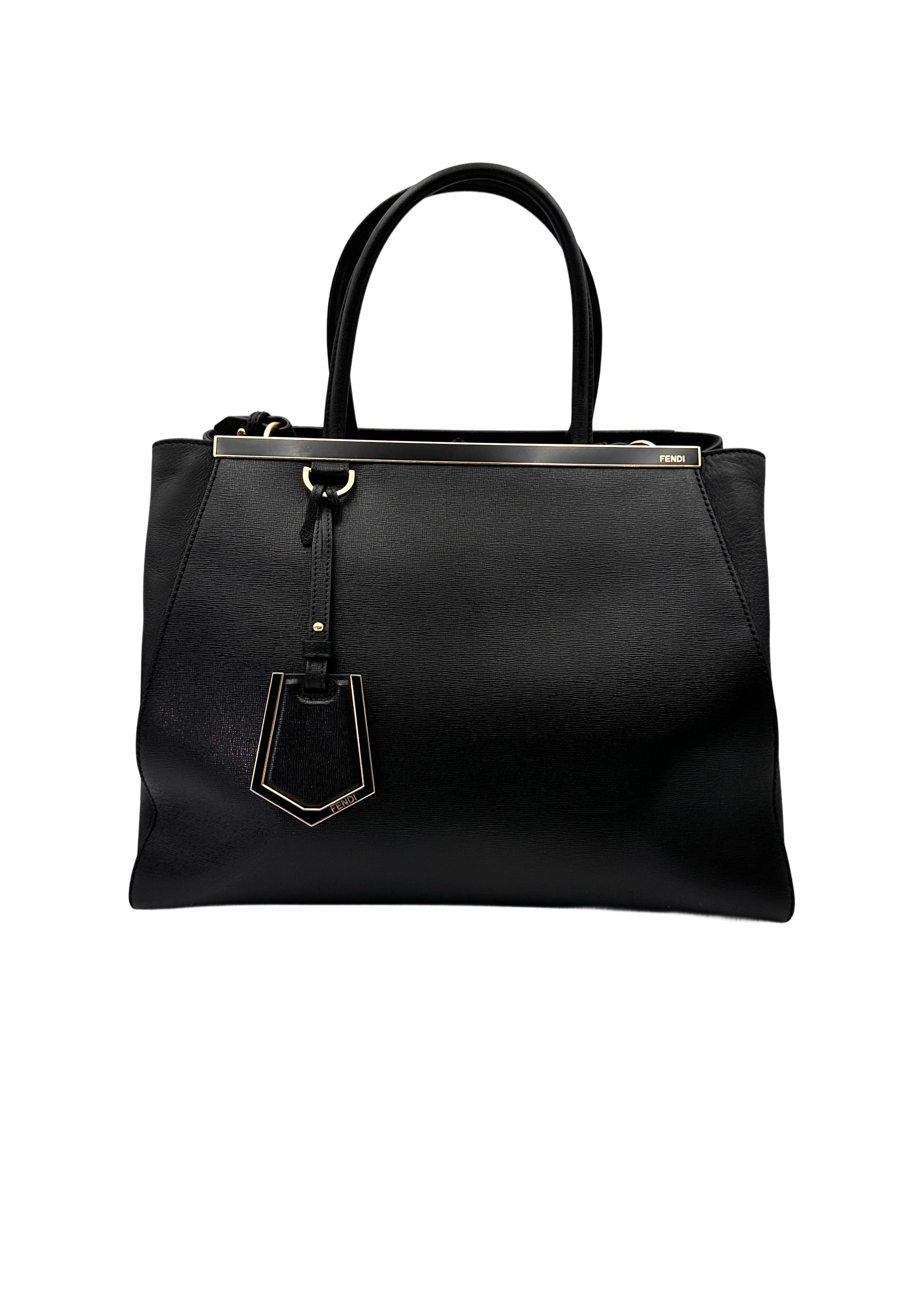 Fendi 2Jours Black Leather Tote Handle Bag FF106