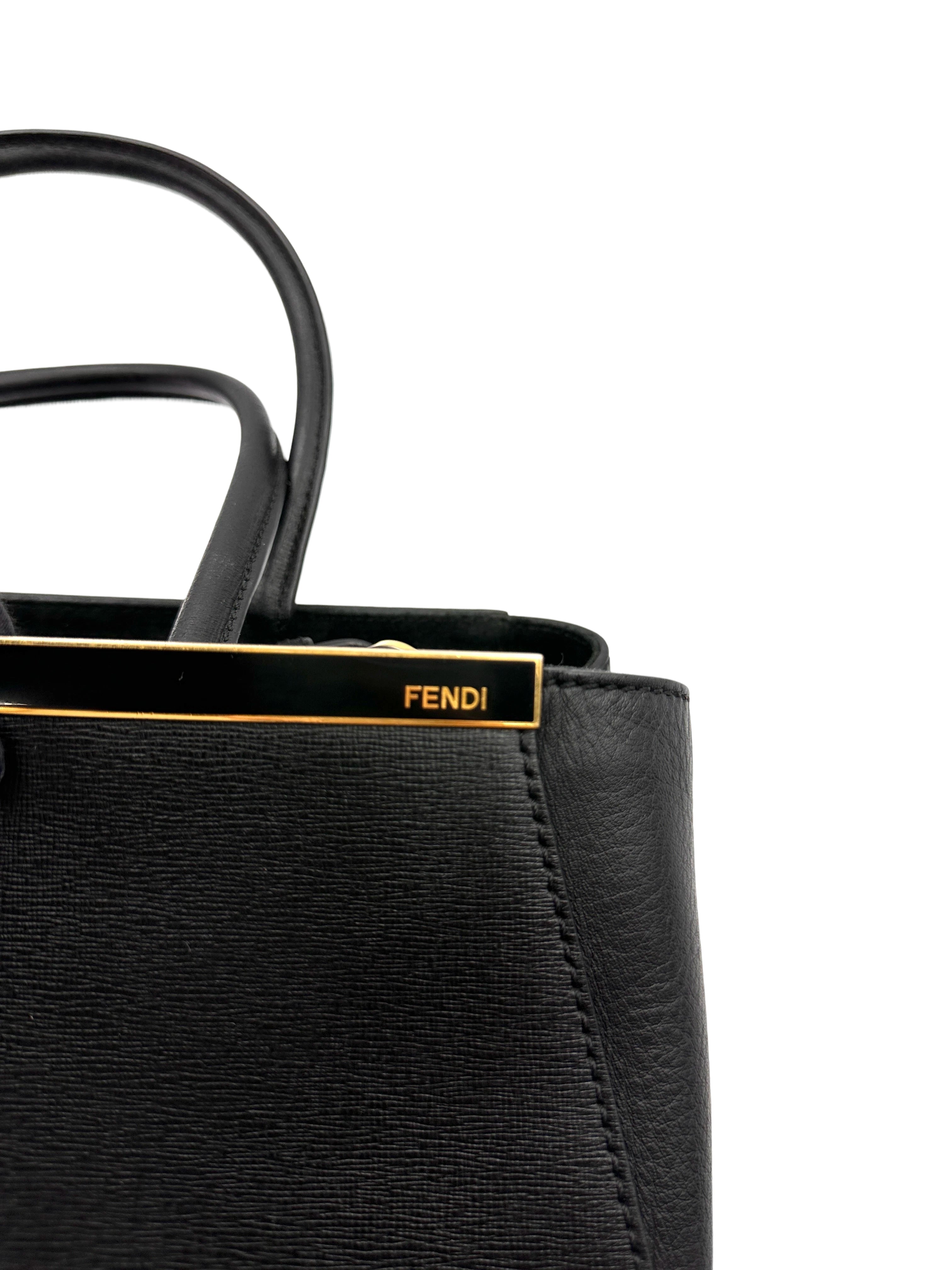Fendi 2Jours Black Leather Tote Handle Bag FF106