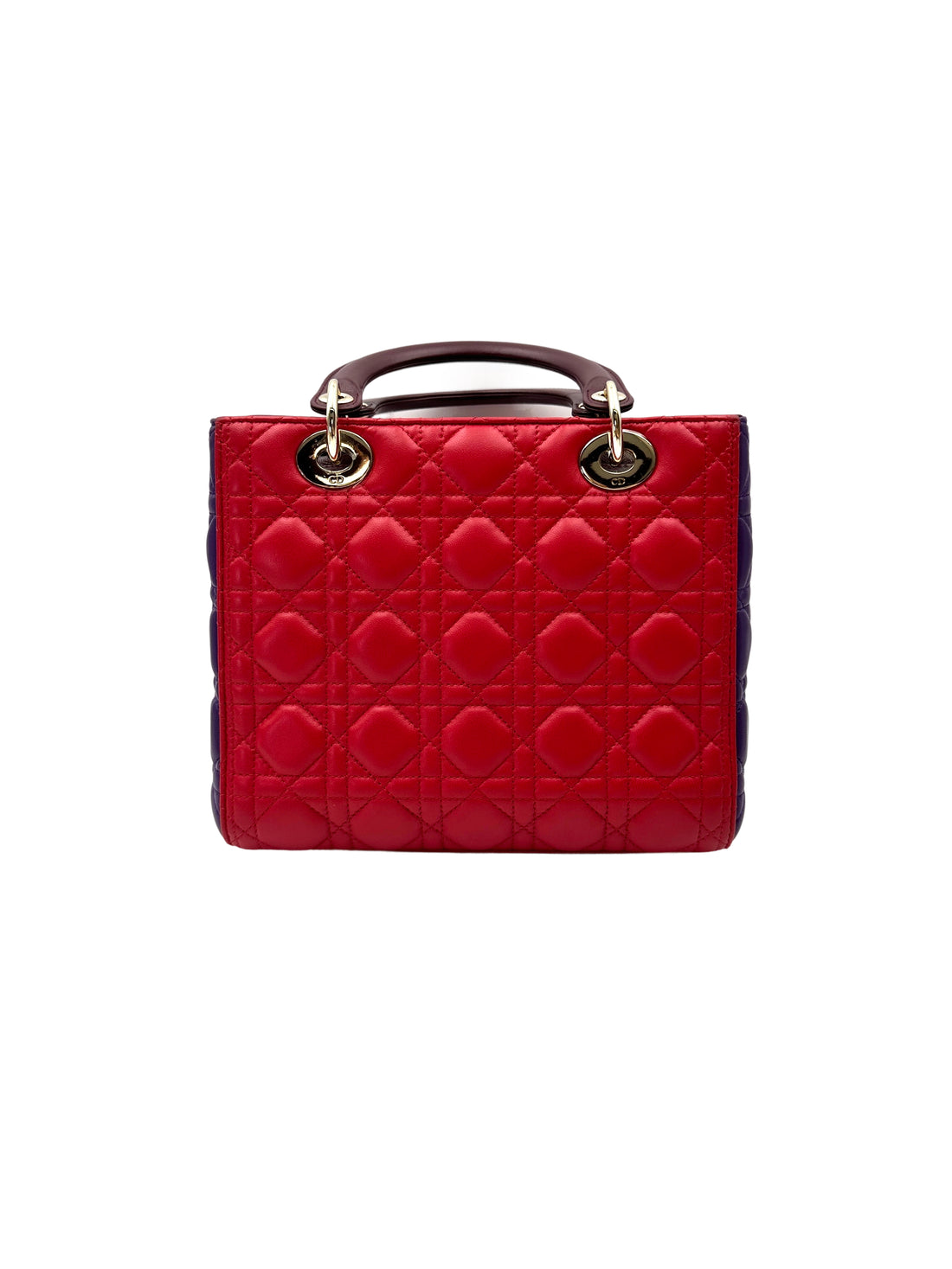 Christian Dior Lady Dior Red Cannage Leather Handle Bag With Silver Charms DR745