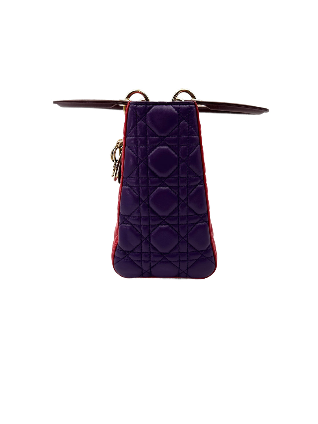 Christian Dior Lady Dior Red Cannage Leather Handle Bag With Silver Charms DR745