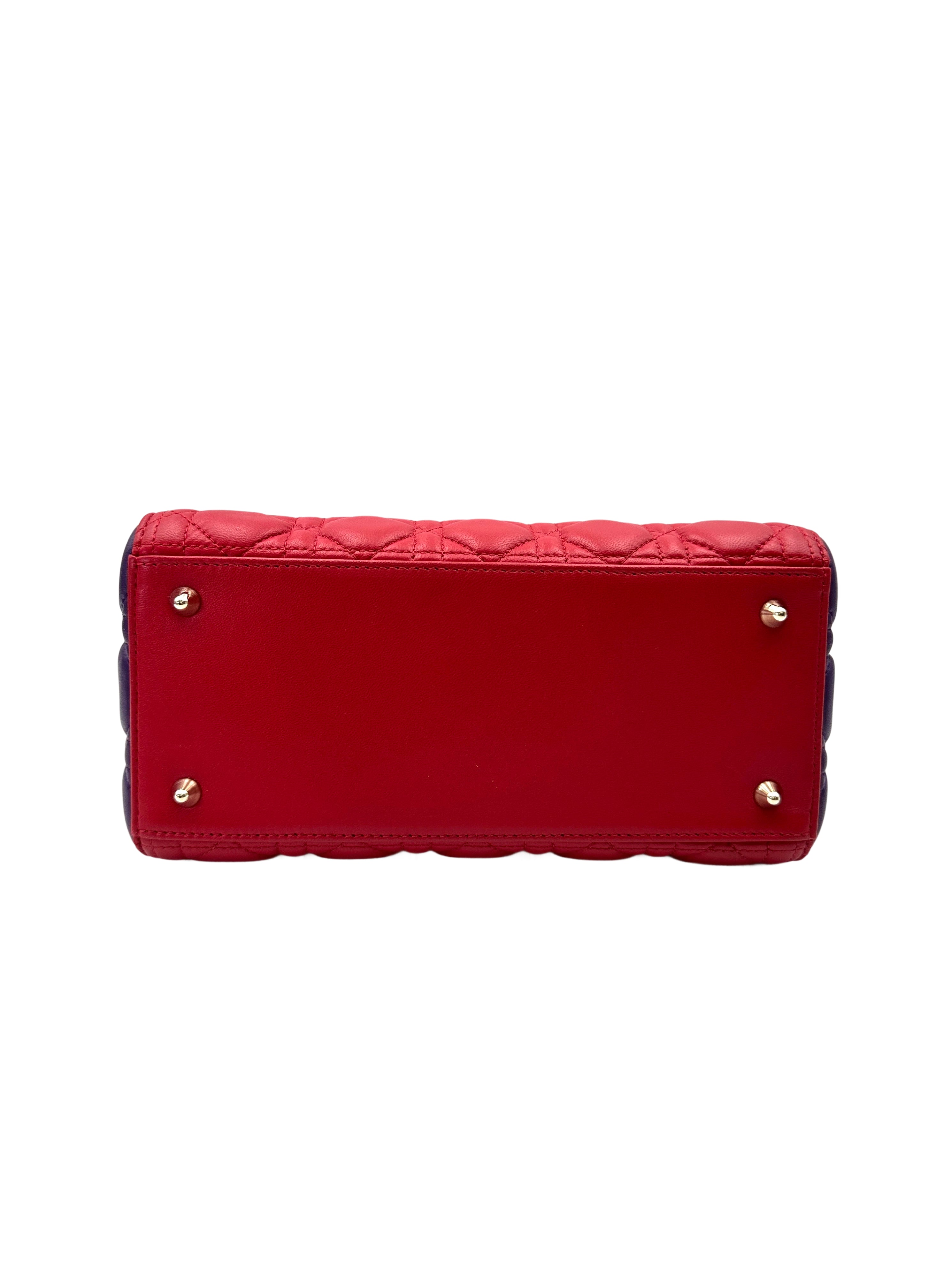 Christian Dior Lady Dior Red Cannage Leather Handle Bag With Silver Charms DR745