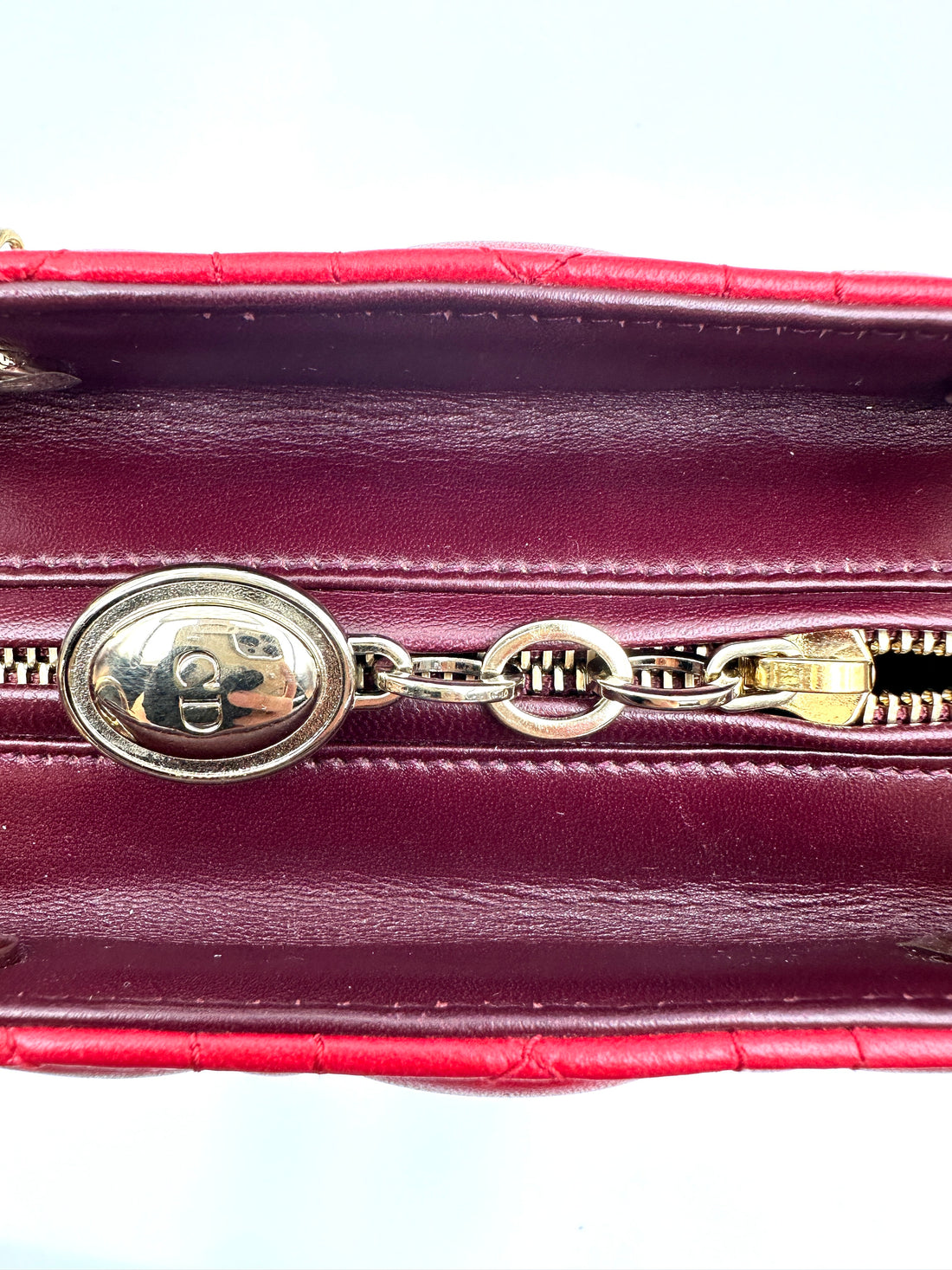 Christian Dior Lady Dior Red Cannage Leather Handle Bag With Silver Charms DR745