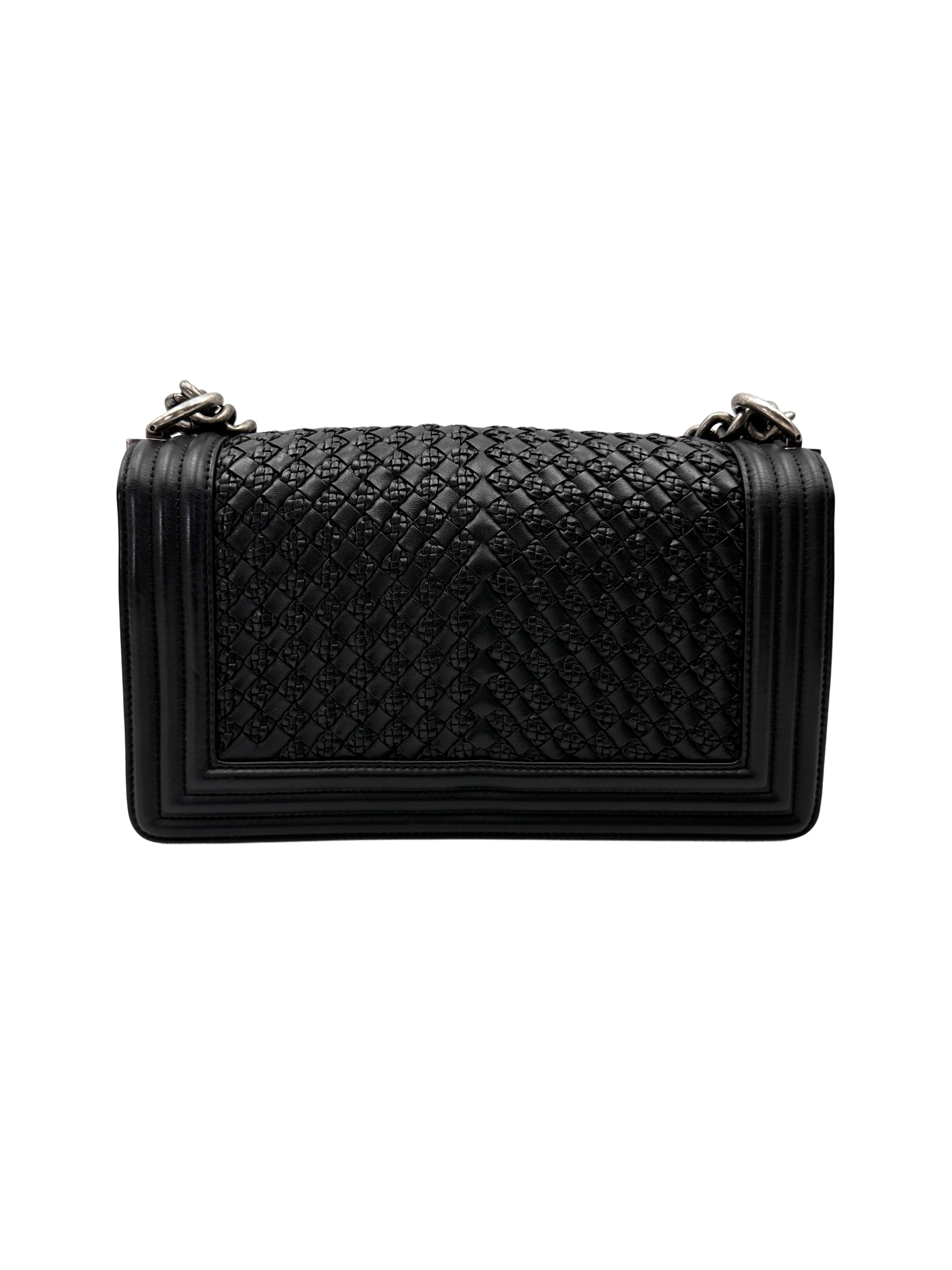 Chanel LeBoy Black Woven Leather Medium Size Flap Bag With Silver Buckle(26***31) CC2001