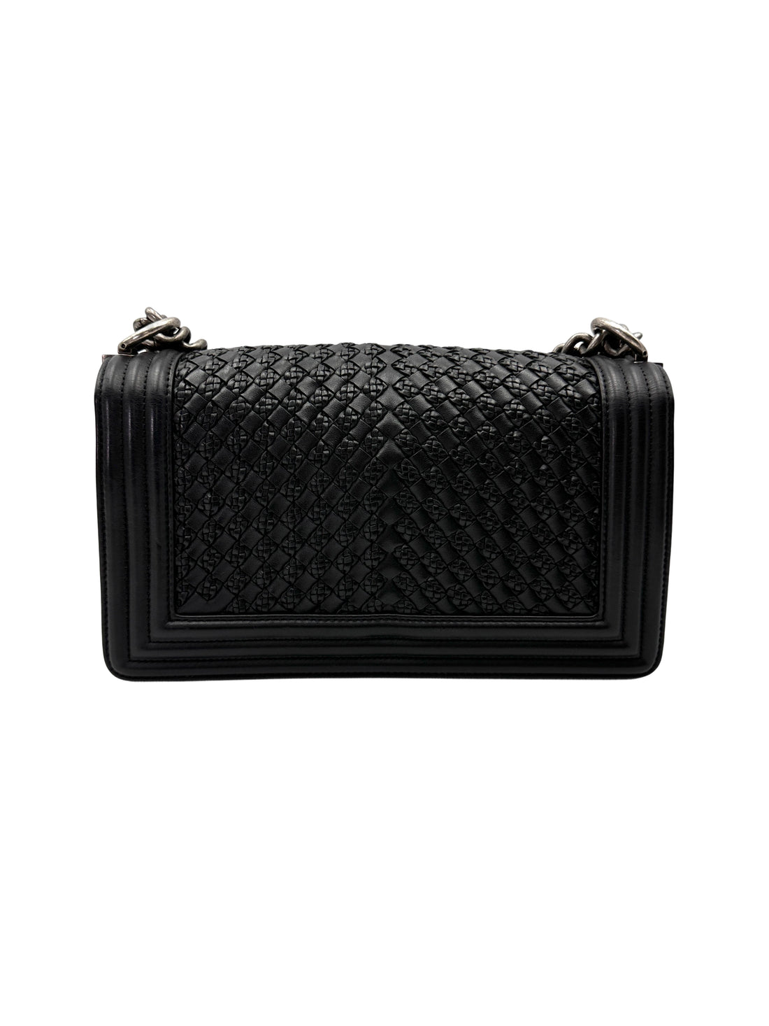 Chanel LeBoy Black Woven Leather Medium Size Flap Bag With Silver Buckle(26***31) CC2001