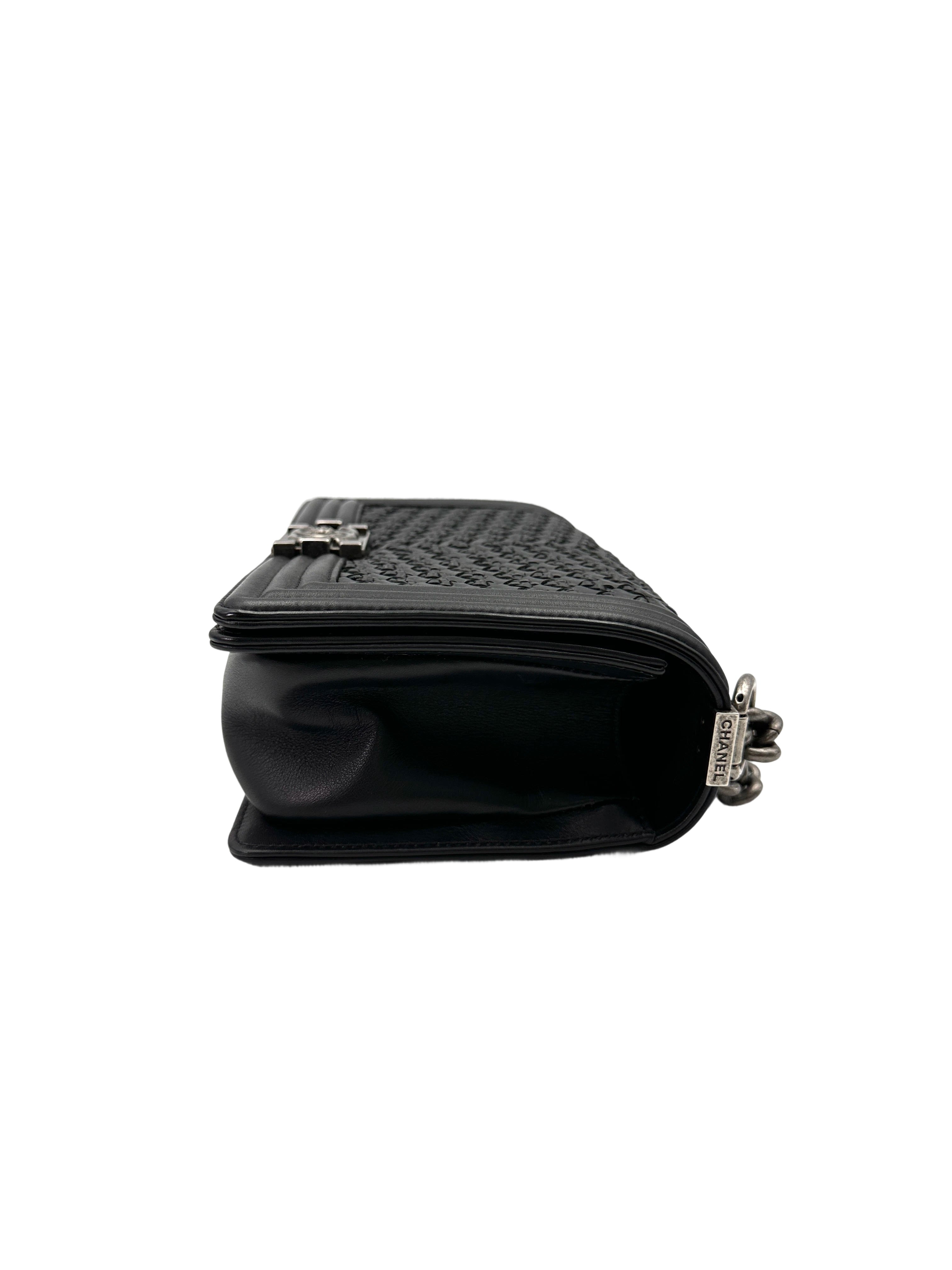 Chanel LeBoy Black Woven Leather Medium Size Flap Bag With Silver Buckle(26***31) CC2001