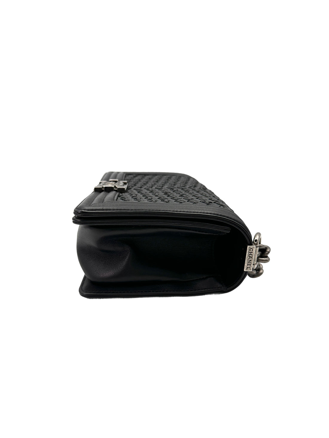 Chanel LeBoy Black Woven Leather Medium Size Flap Bag With Silver Buckle(26***31) CC2001