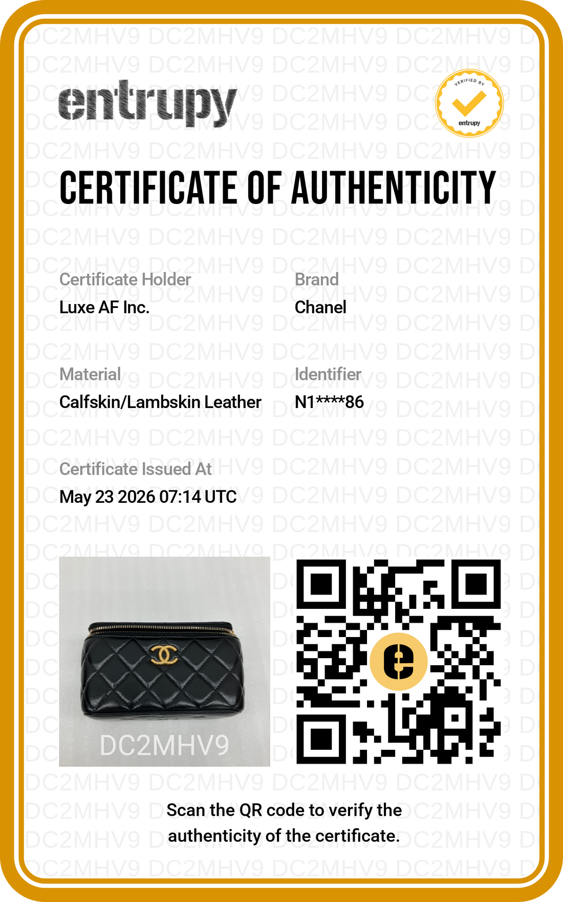 Chanel Black Quilted Lambskin Vanity Case With Gold Hardware(N1***86) CC1999