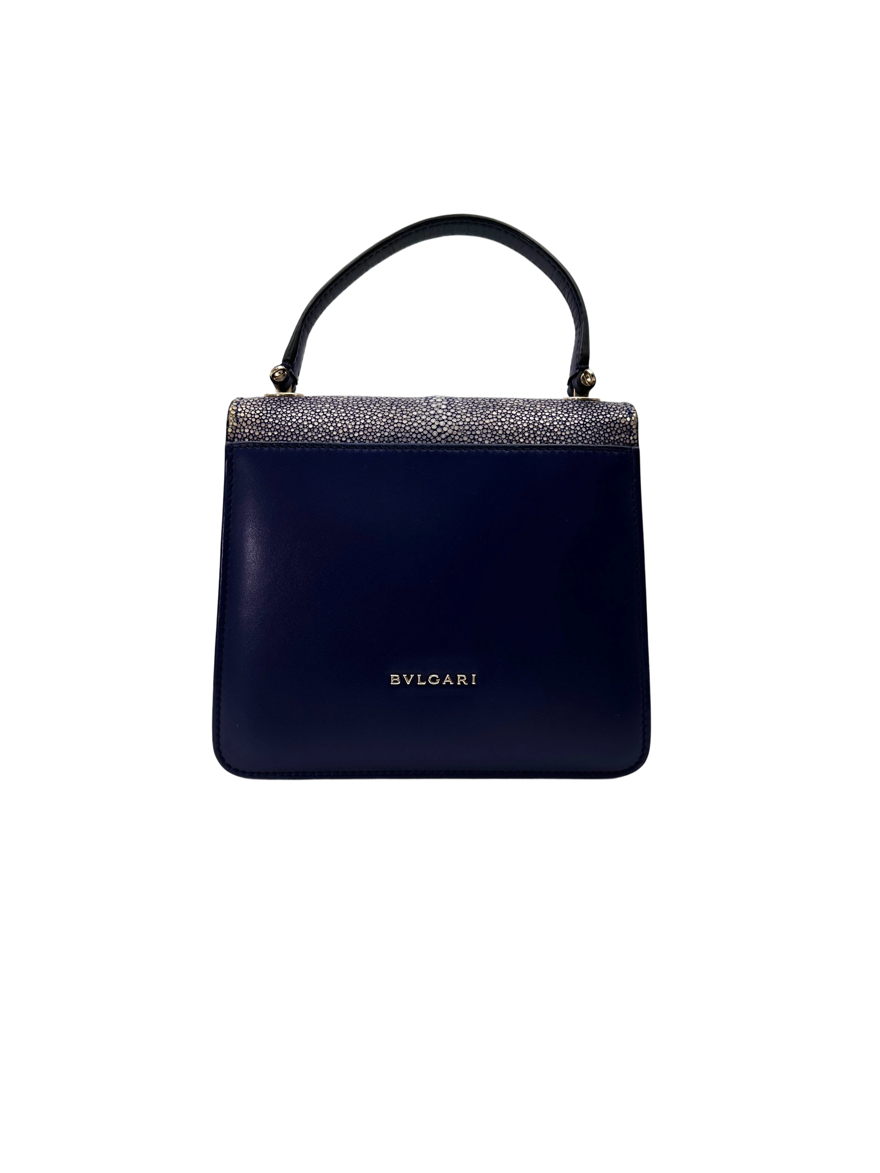 Bvlgari Serpenti Flower Blue Leather Galuchat Stingray Handle Bag BS42