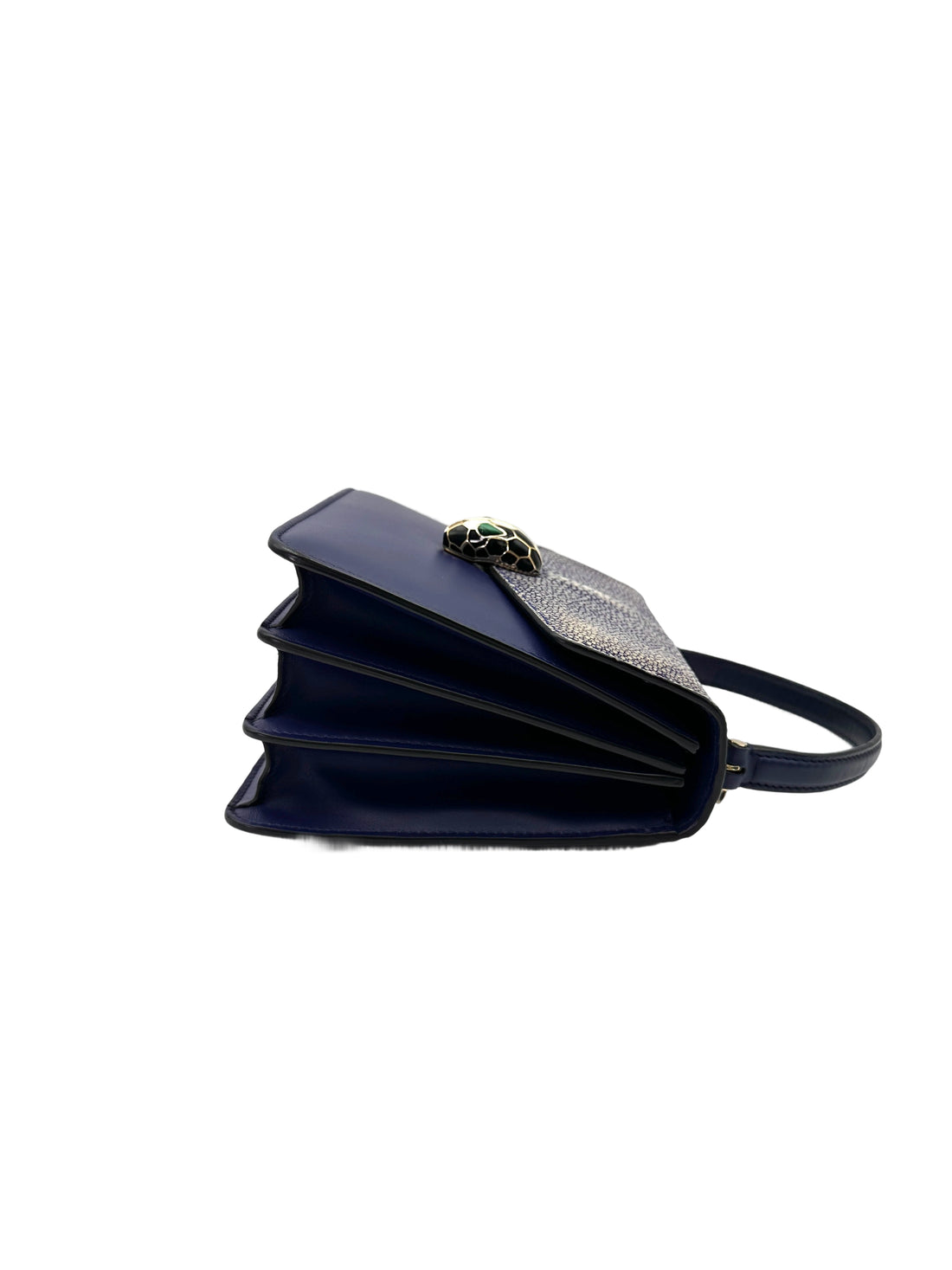 Bvlgari Serpenti Flower Blue Leather Galuchat Stingray Handle Bag BS42