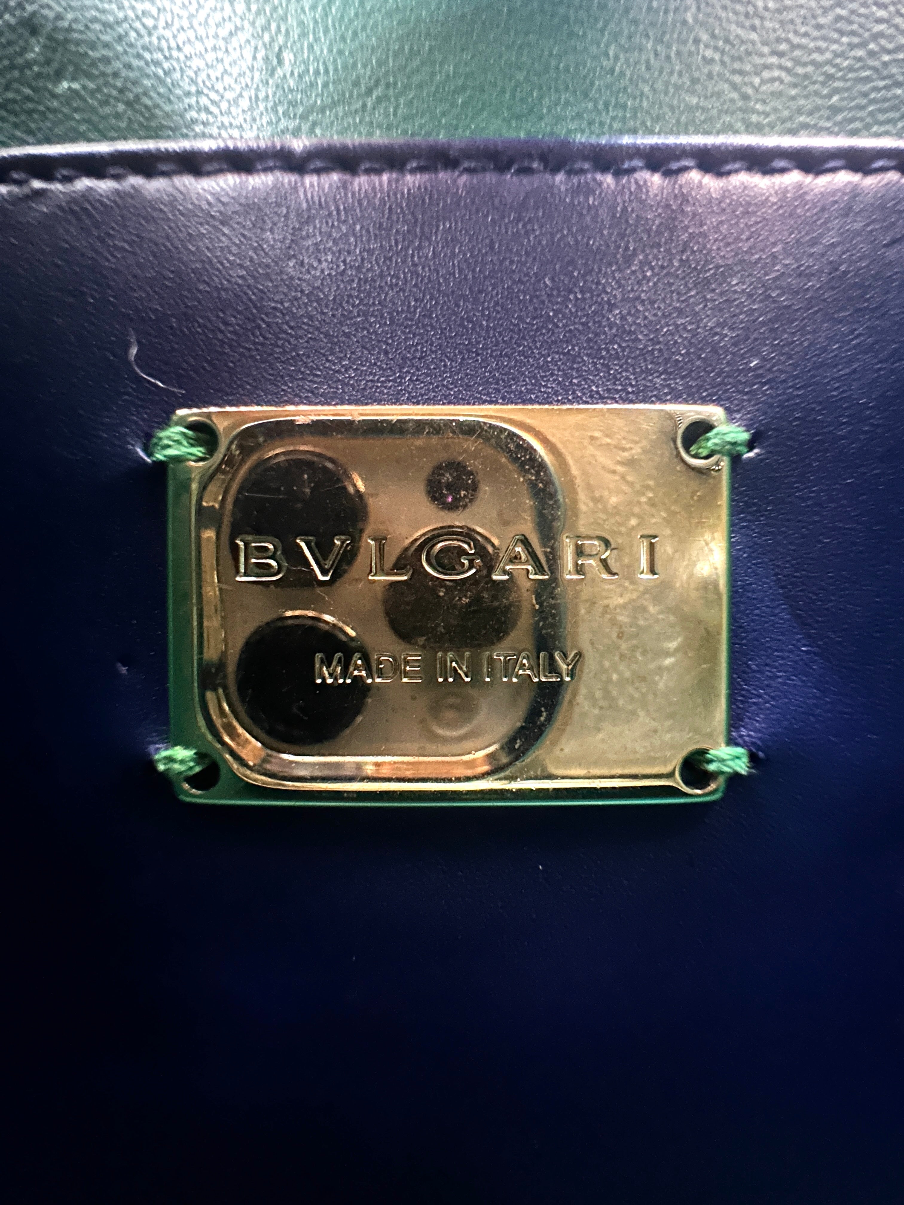 Bvlgari Serpenti Flower Blue Leather Galuchat Stingray Handle Bag BS42