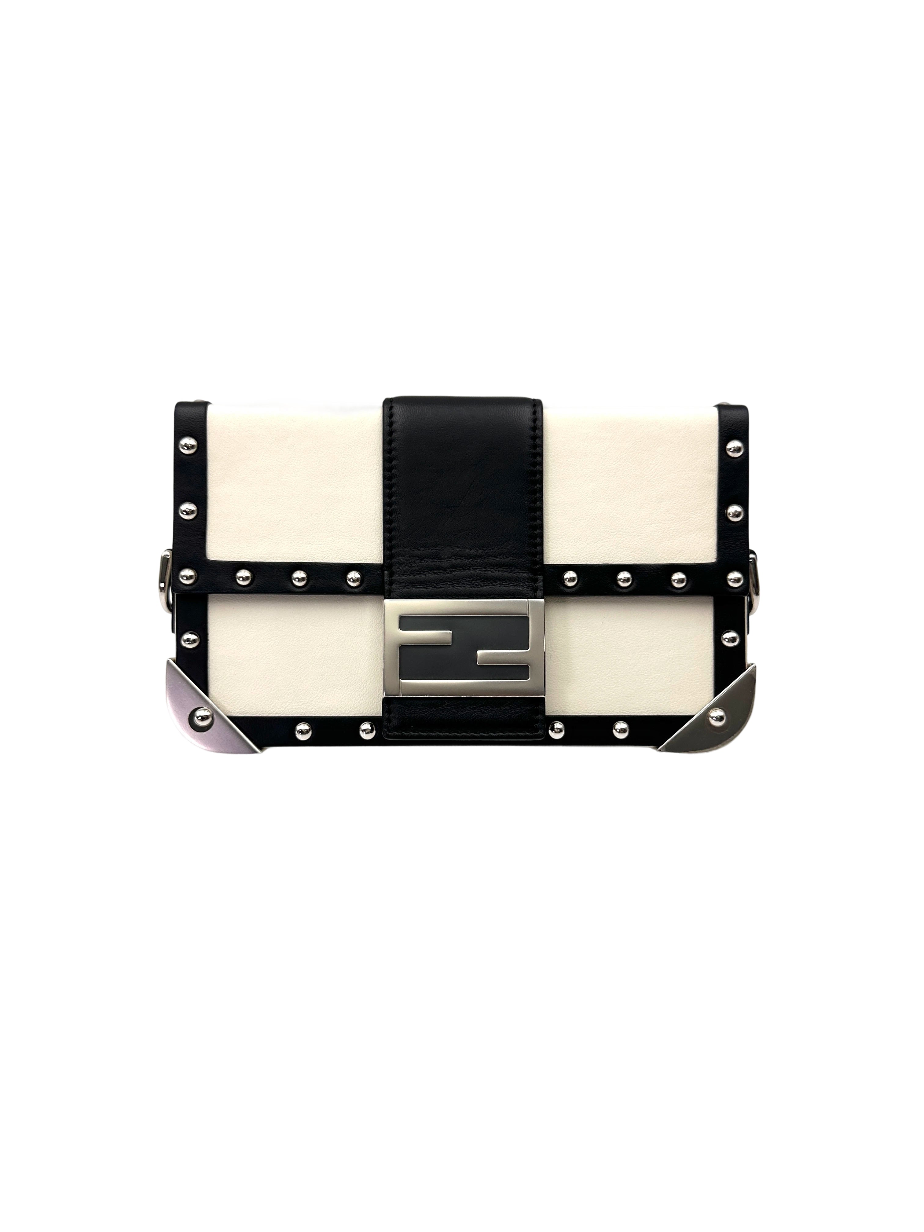 Fendi Baguette Trunk Black/White Leather Shoulder Bag FF107