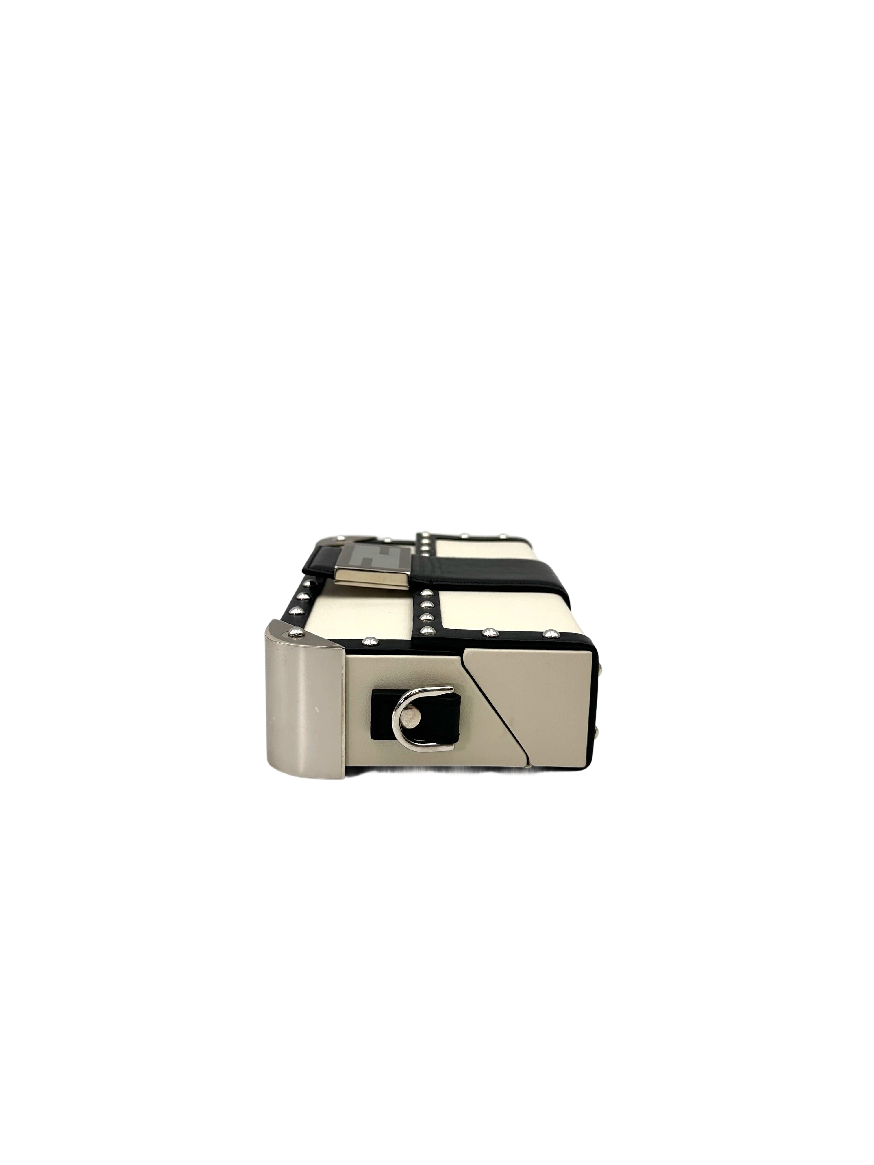 Fendi Baguette Trunk Black/White Leather Shoulder Bag FF107