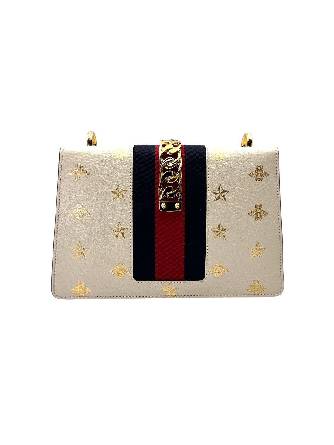 Gucci Sylvie Bee Star White Leather Shoulder Bag GG1081