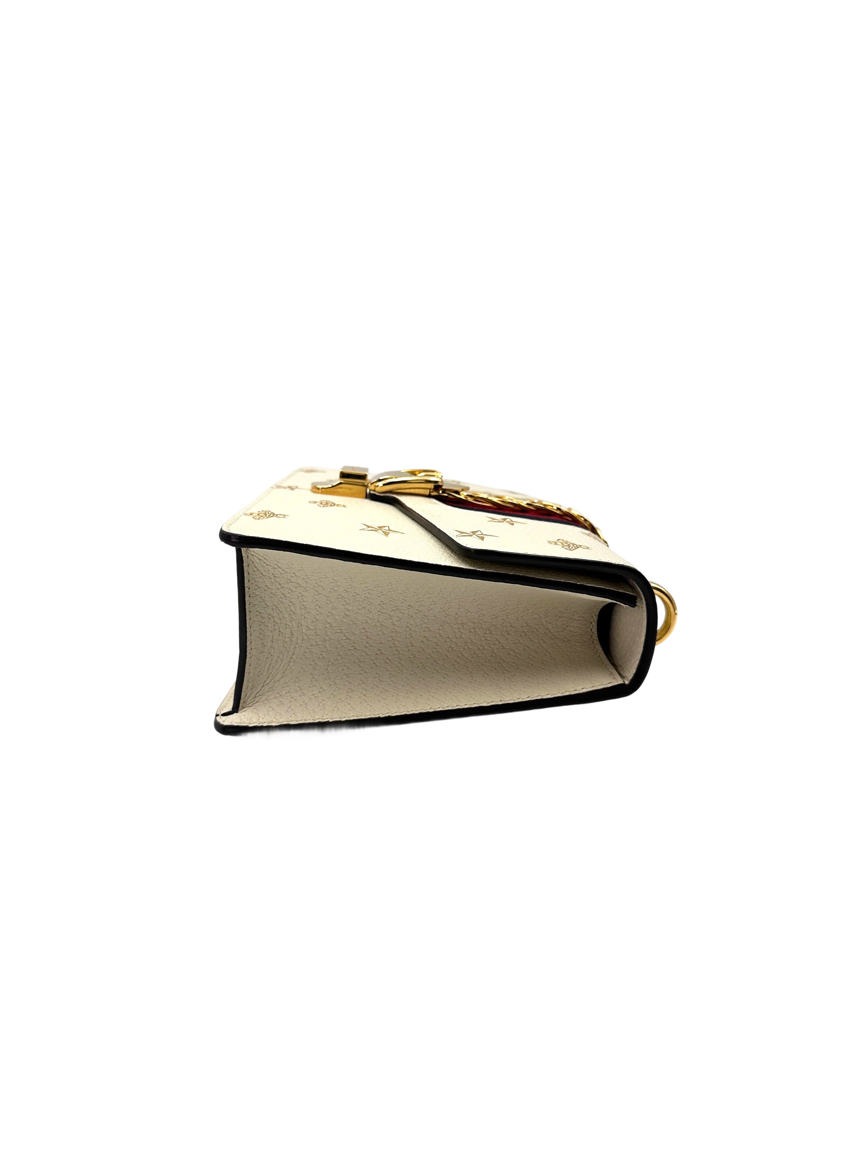 Gucci Sylvie Bee Star White Leather Shoulder Bag GG1081