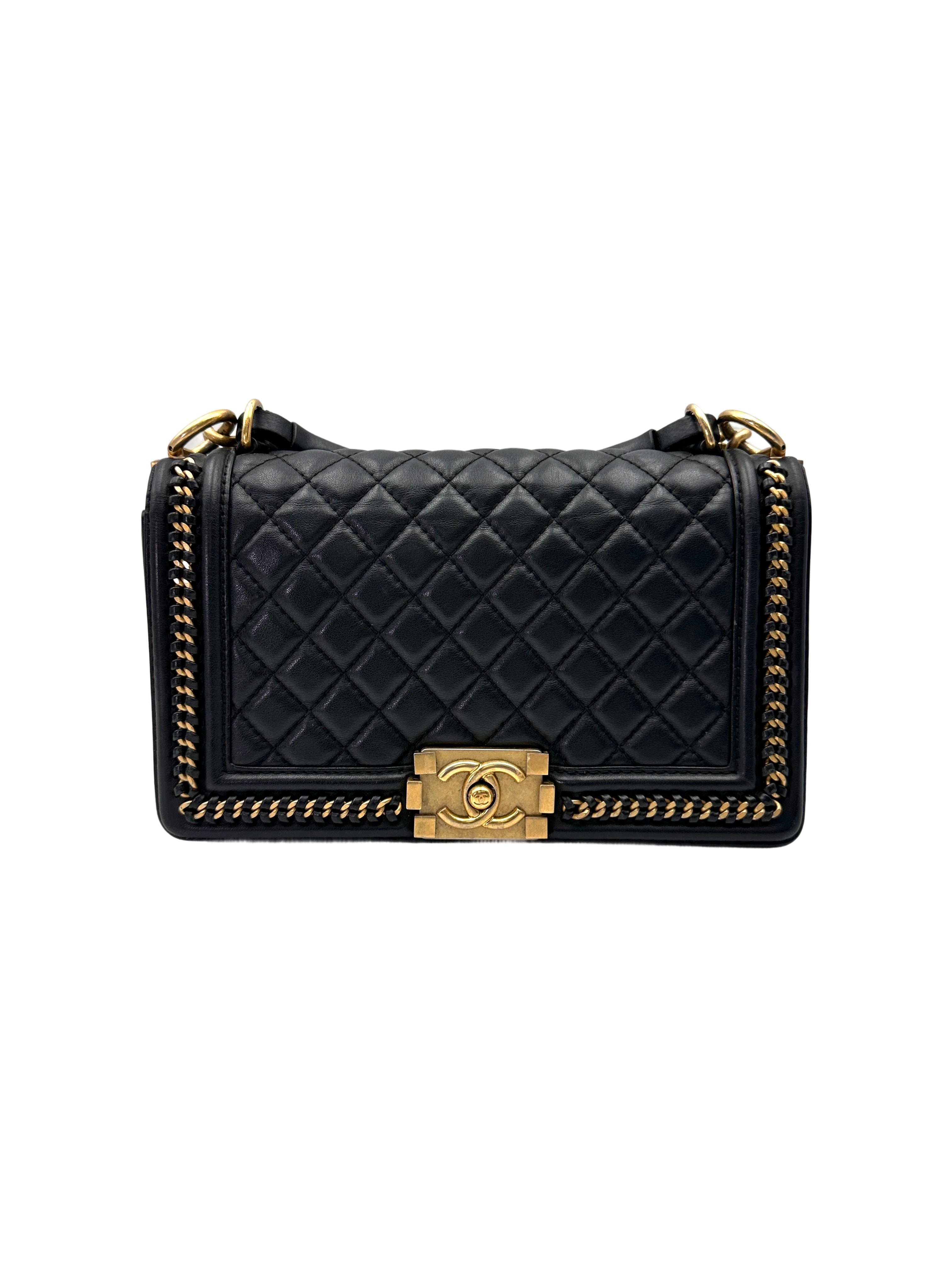Chanel LeBoy Black Quilted Leather Top Handle Flap Bag With Gold Hardware(24***18) CC2002
