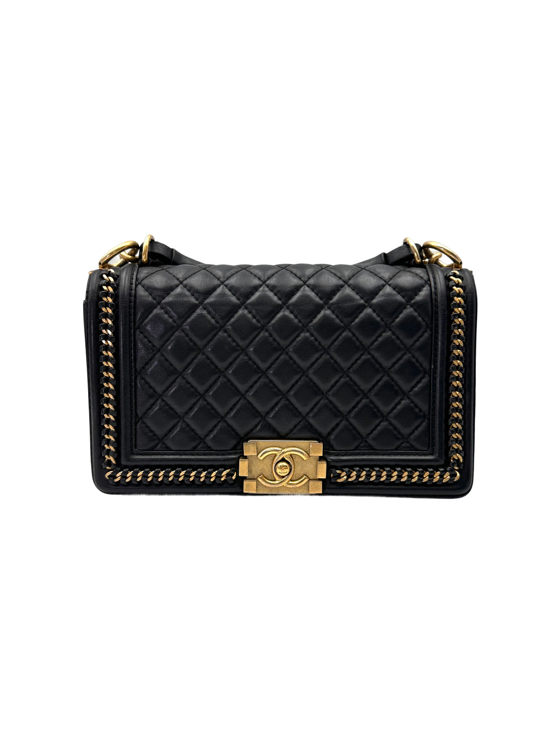 Chanel LeBoy Black Quilted Leather Top Handle Flap Bag With Gold Hardware(24***18) CC2002