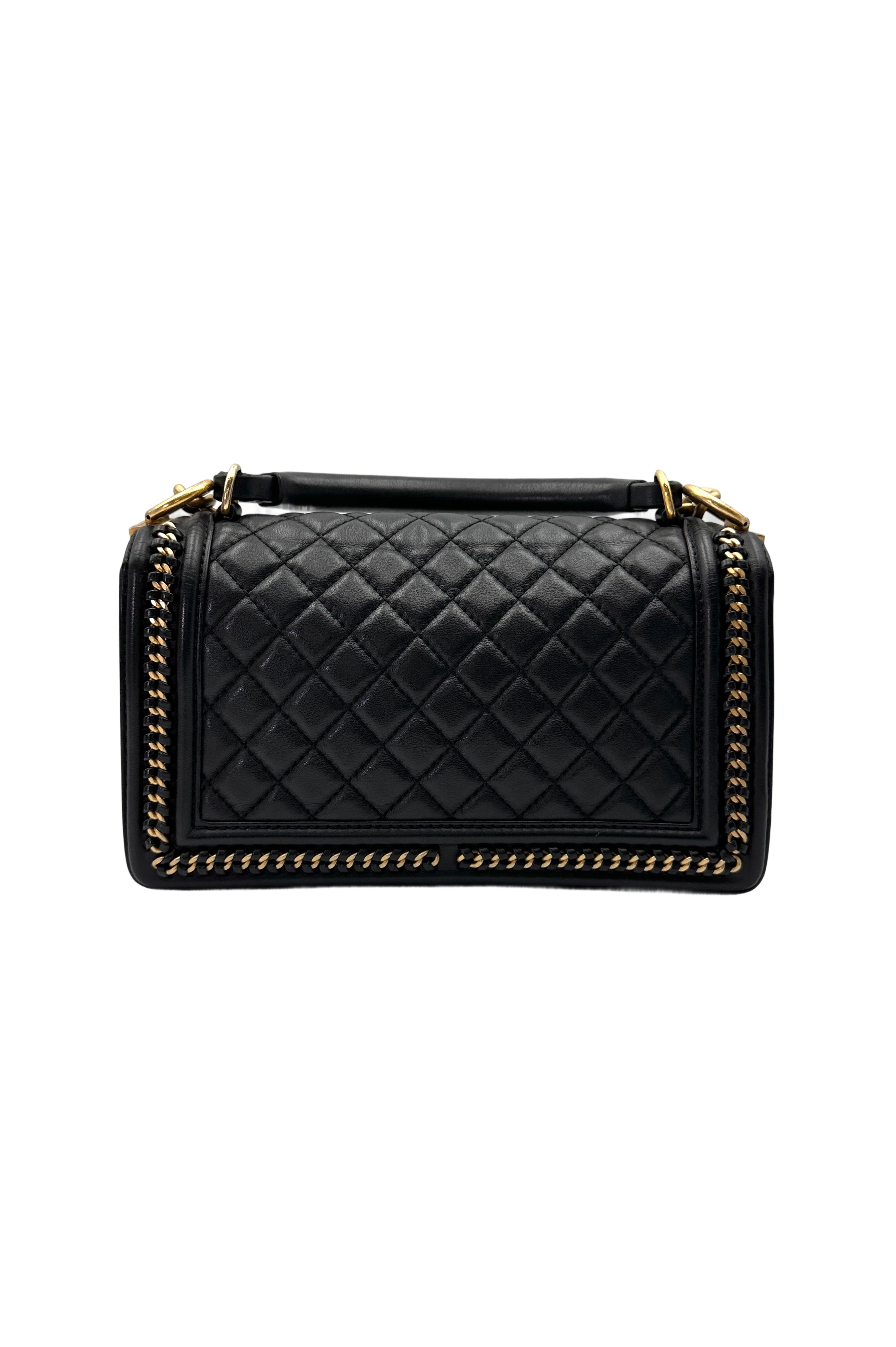 Chanel LeBoy Black Quilted Leather Top Handle Flap Bag With Gold Hardware(24***18) CC2002