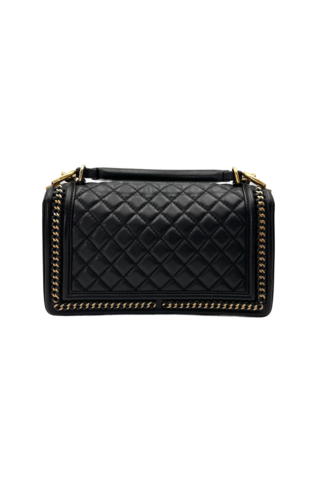 Chanel LeBoy Black Quilted Leather Top Handle Flap Bag With Gold Hardware(24***18) CC2002